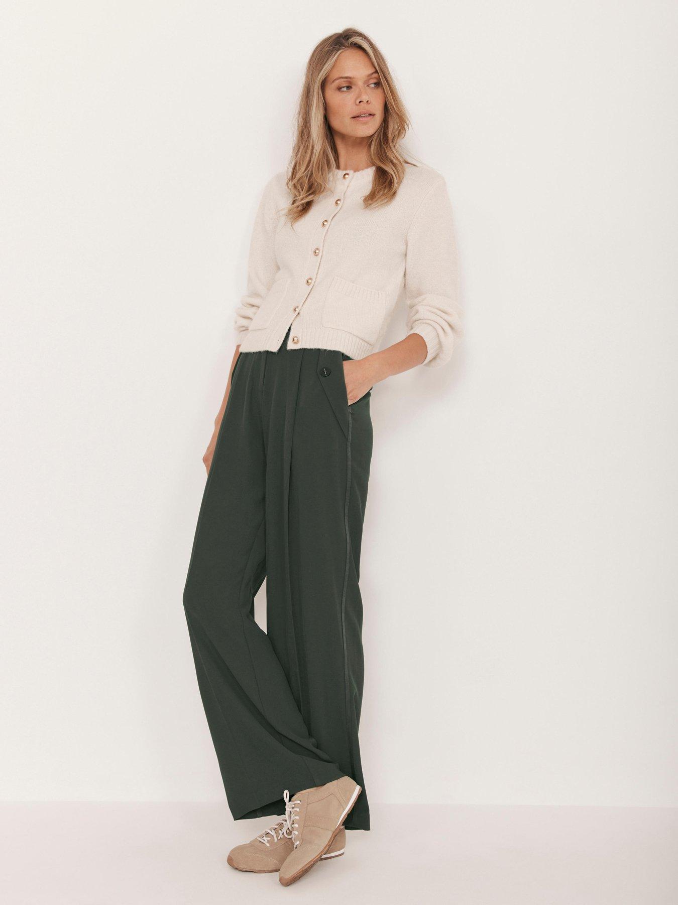 Mint Velvet Khaki Wide Mensy Trouser - Green