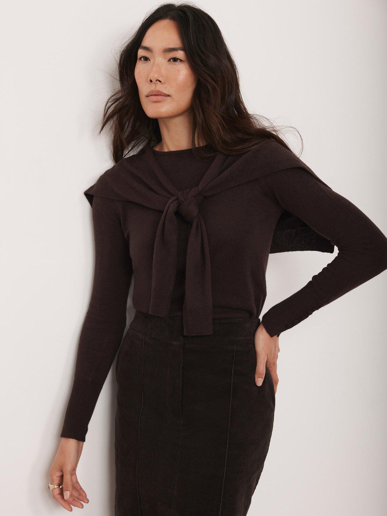 Mint Velvet Brown Scarf Detail Jumper