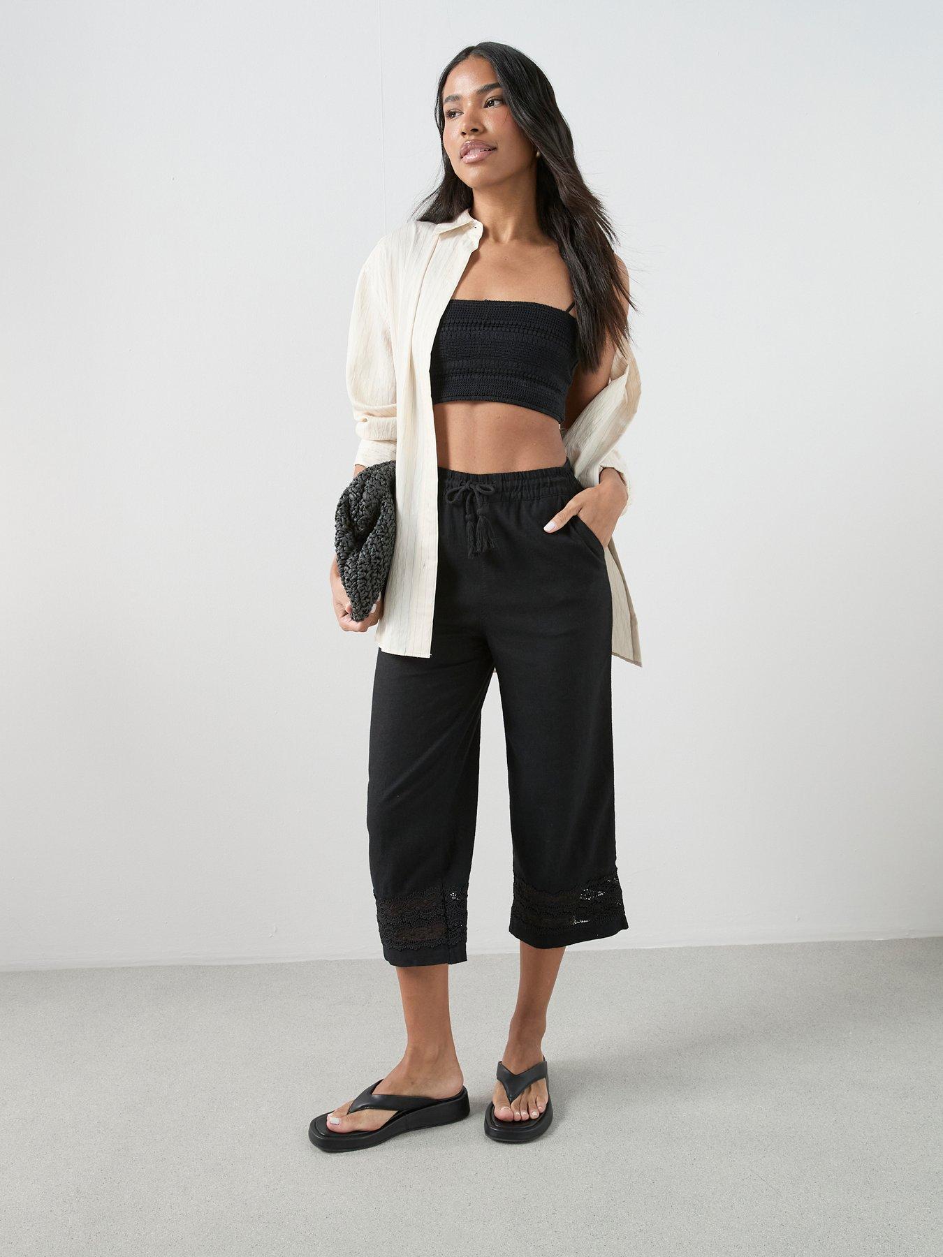 The Very Collection Linen Blend Lace Detail Trouser - Black