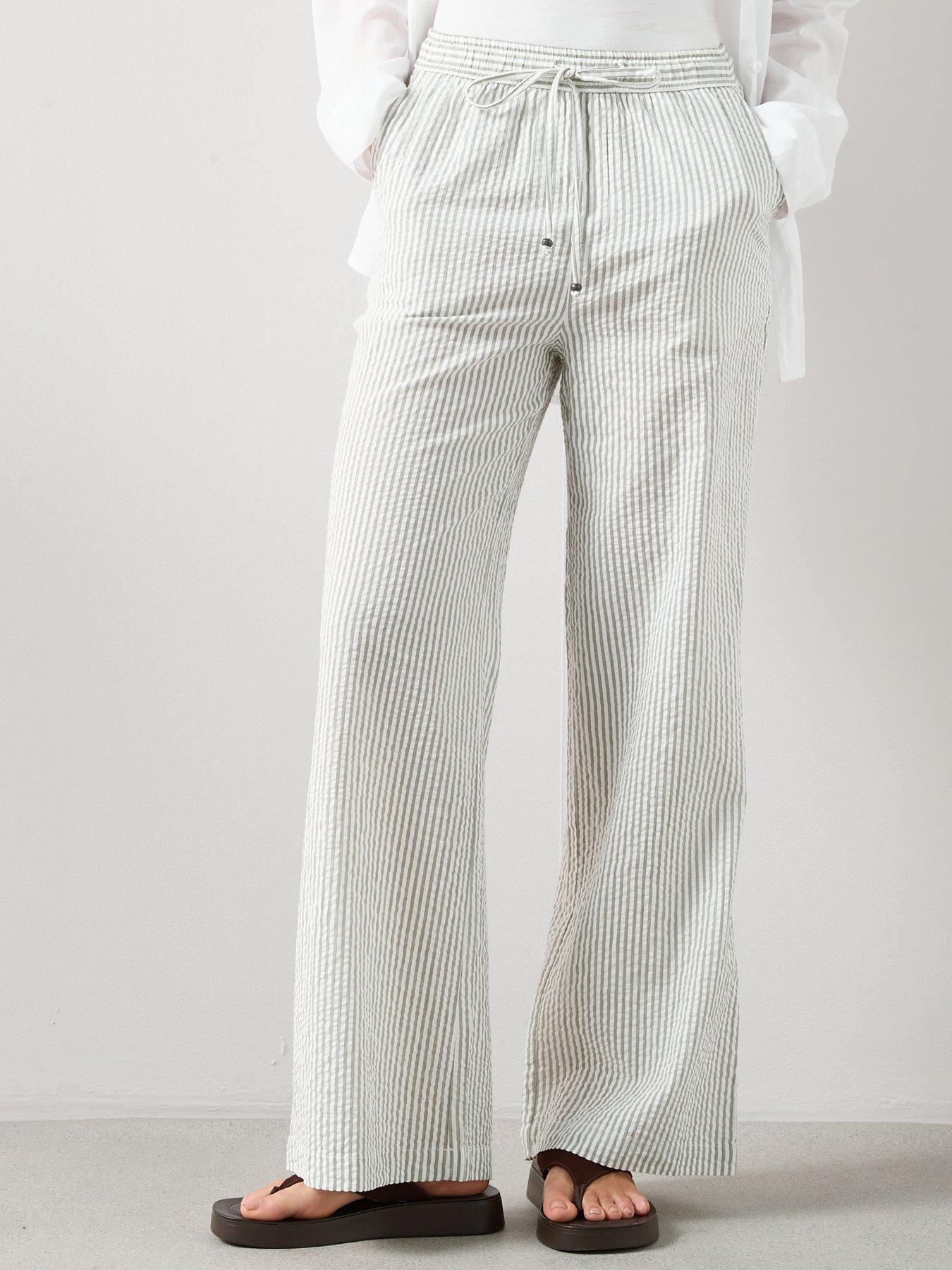 Image 3 of 7 of The Very Collection Textured Wide Leg Trouser - Green Stripe