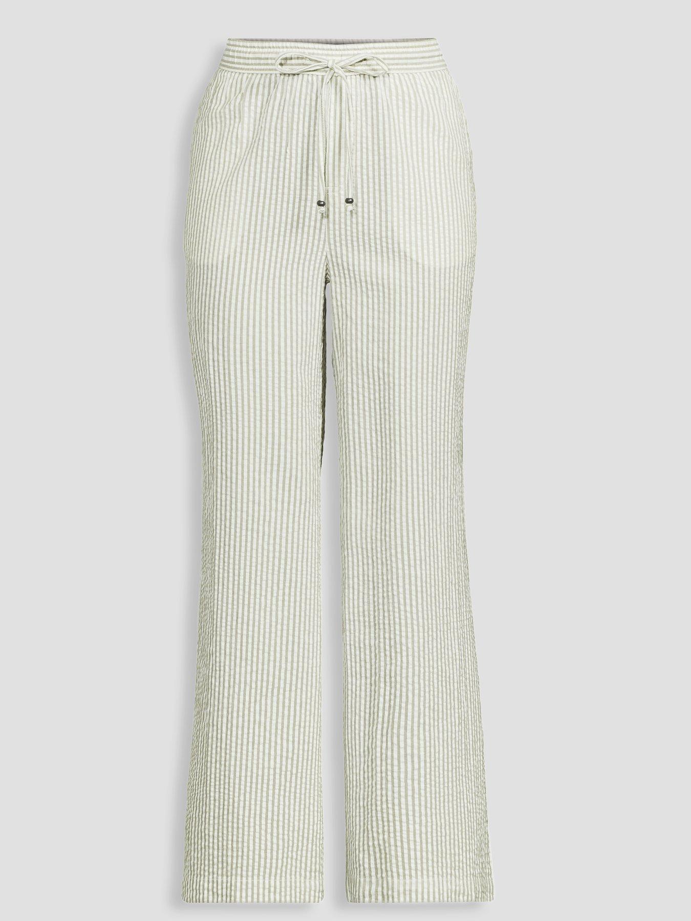 Image 7 of 7 of The Very Collection Textured Wide Leg Trouser - Green Stripe