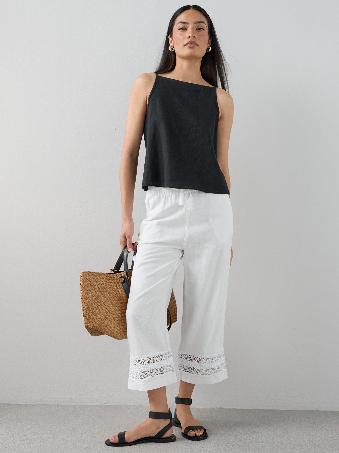 The Very Collection Linen Blend Crochet Detail Trouser
