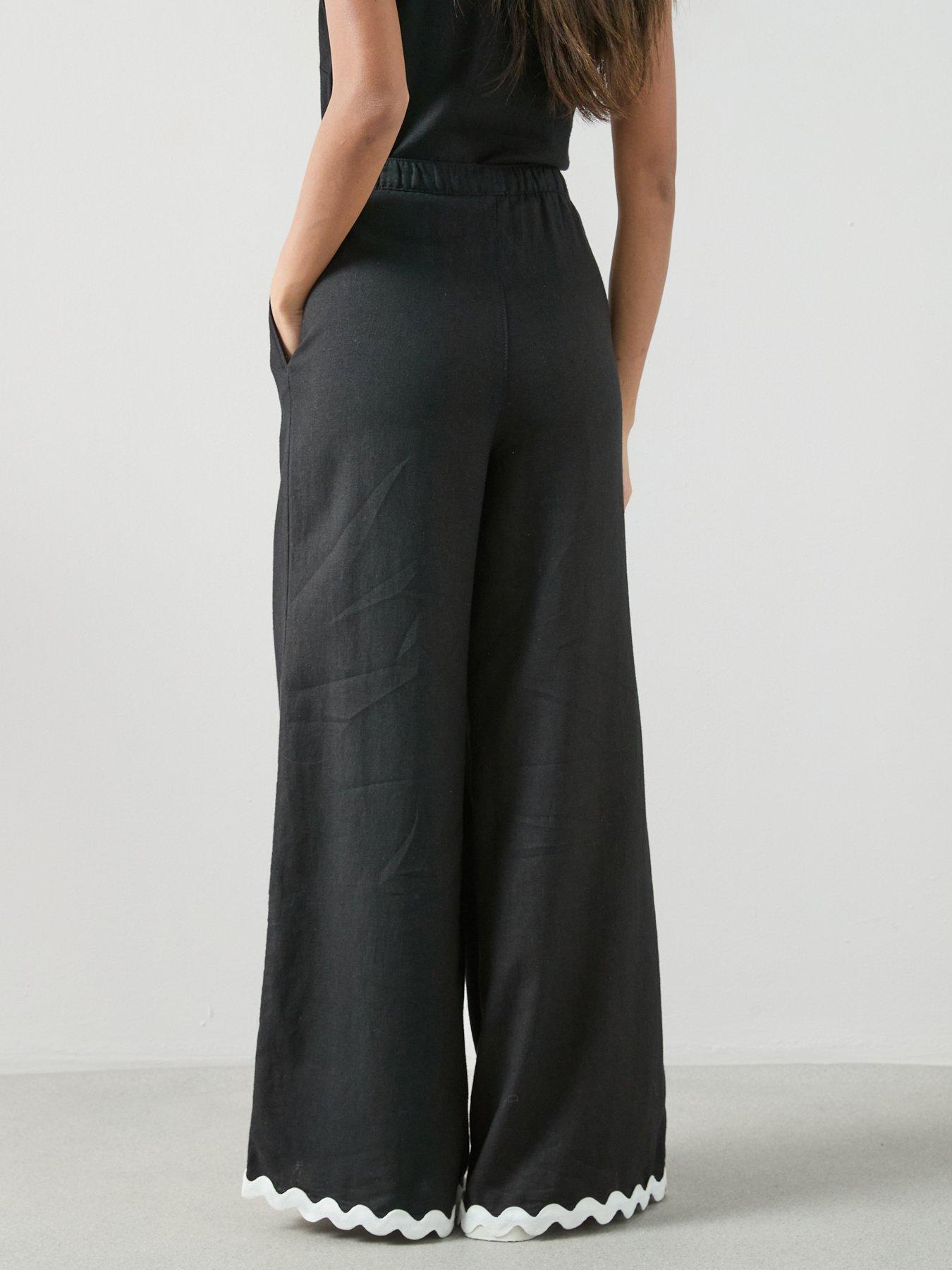 Image 2 of 7 of The Very Collection Linen Blend Rik Rak Trouser Co-Ord - Black