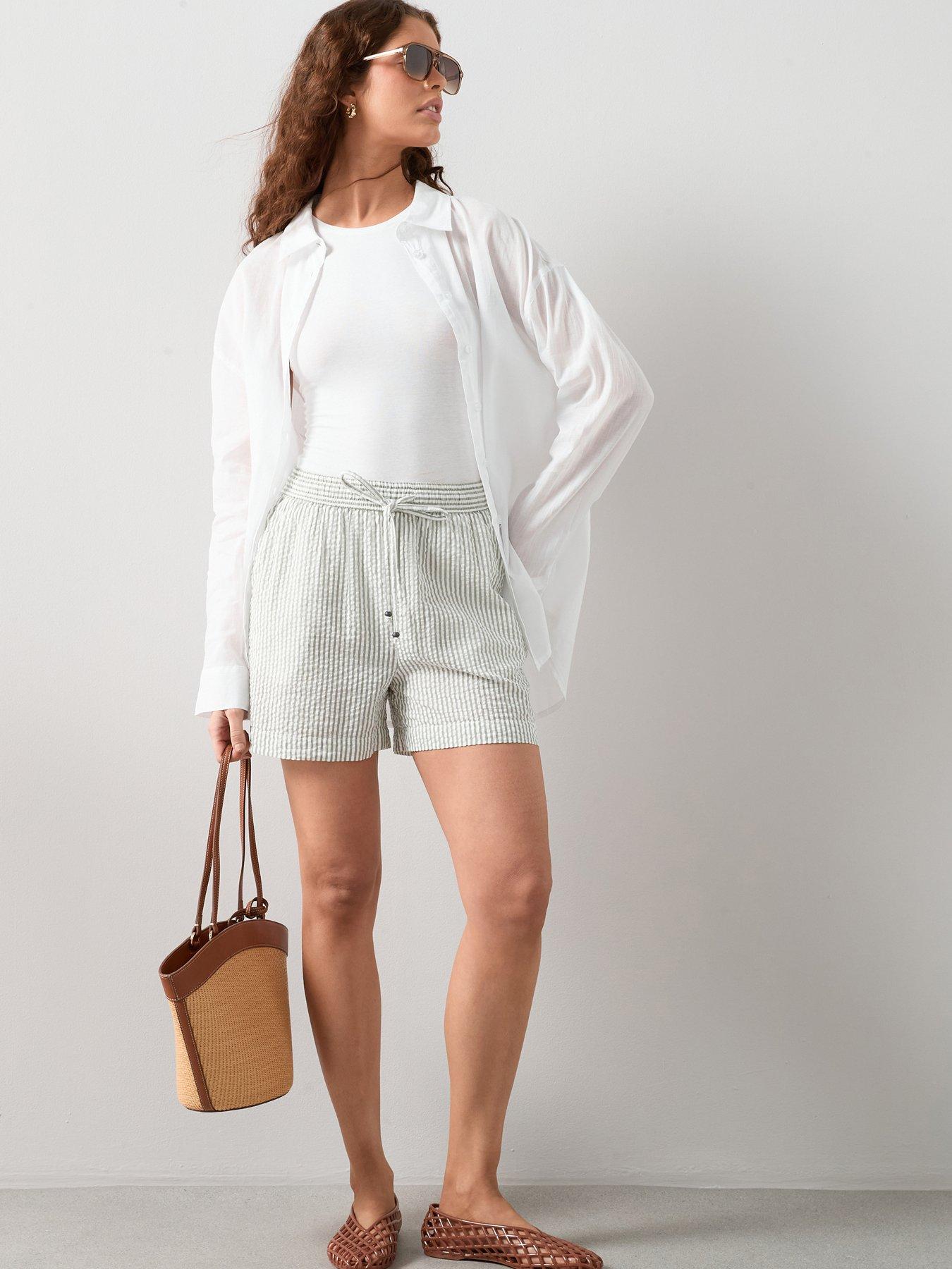 The Very Collection Textured Shorts - Green Stripe