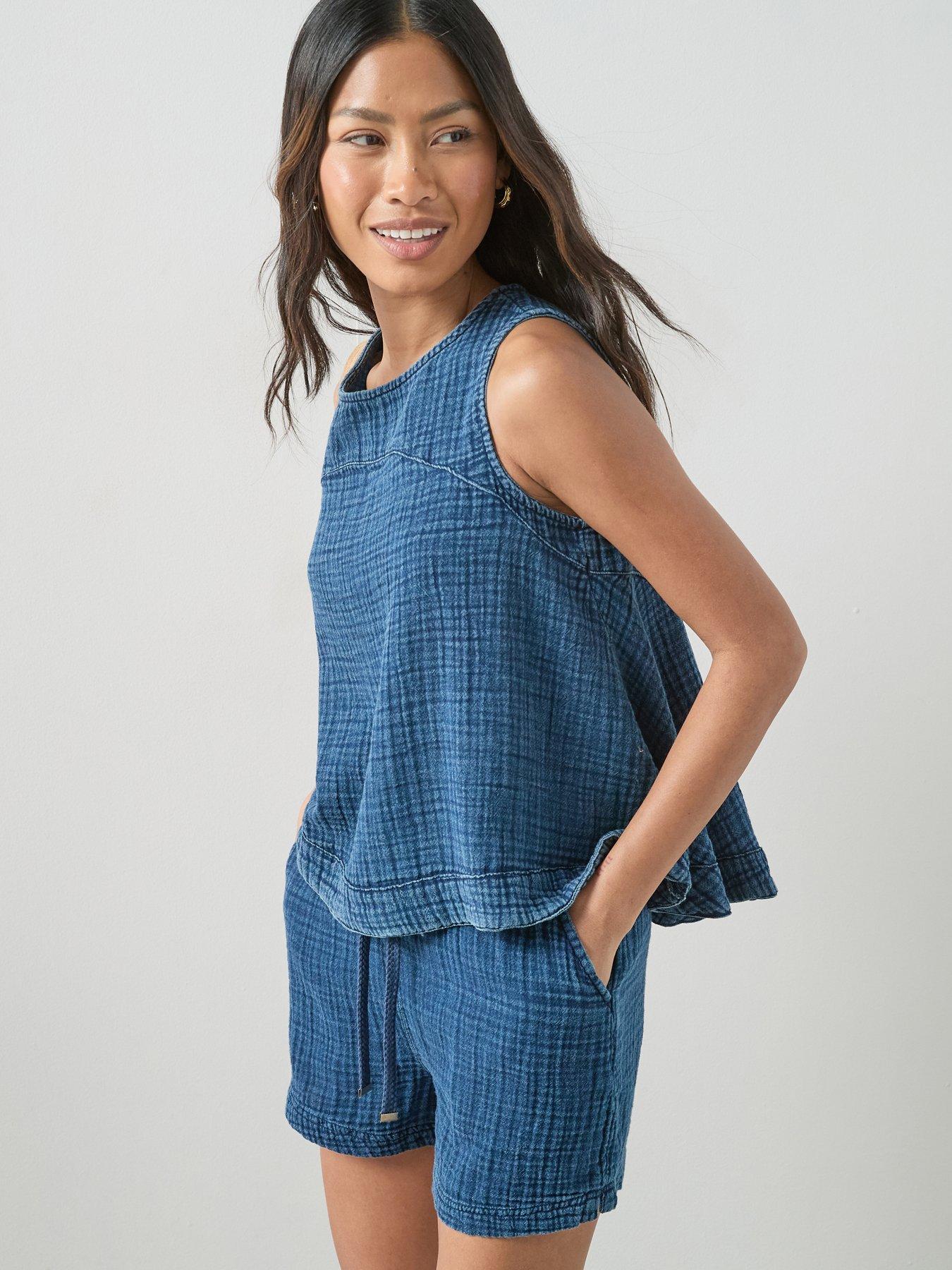 The Very Collection Indigo Crinkle Sports Top Co-Ord - Blue