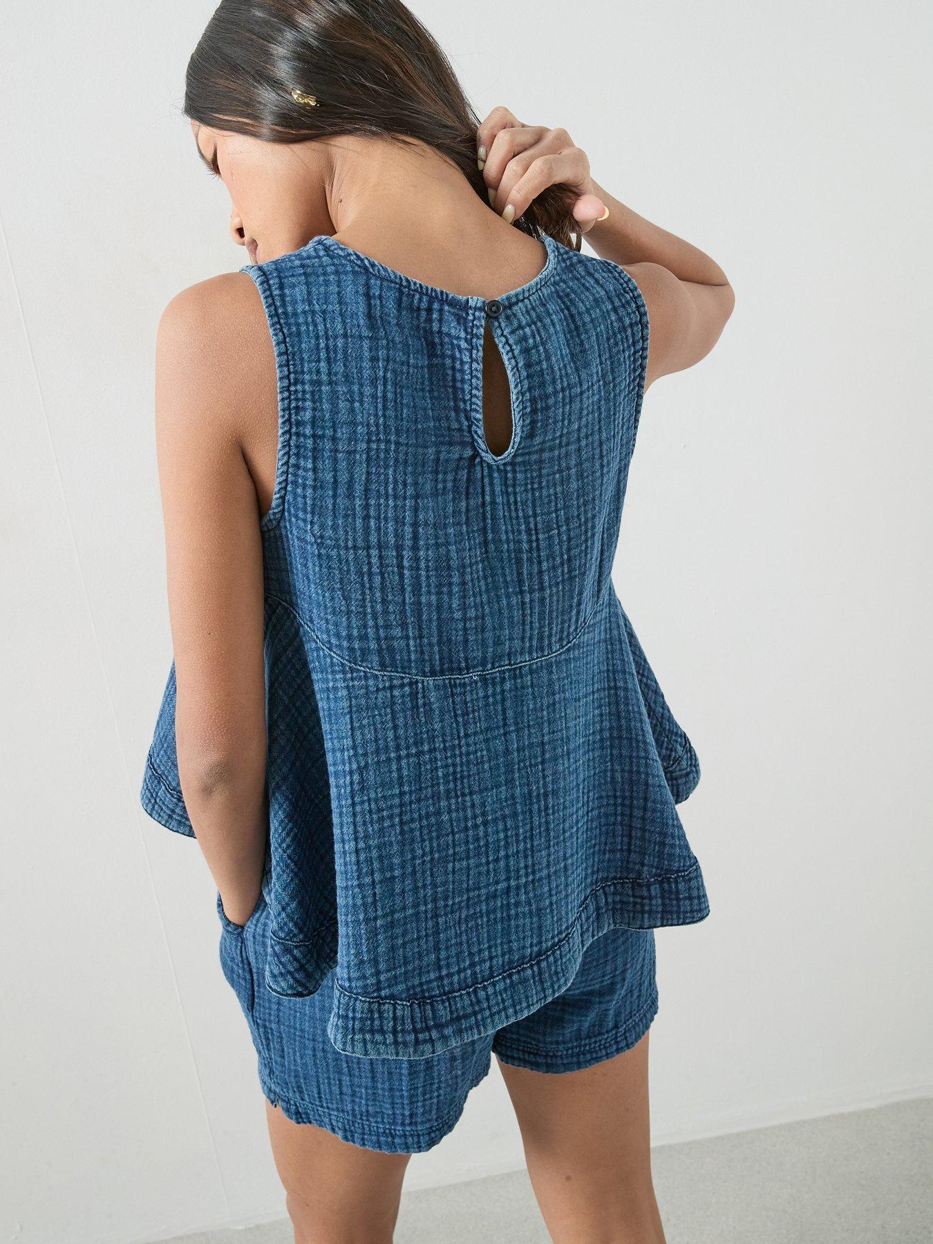 The Very Collection Indigo Washed Crinkle Sports Top Co-ord - Blue ...