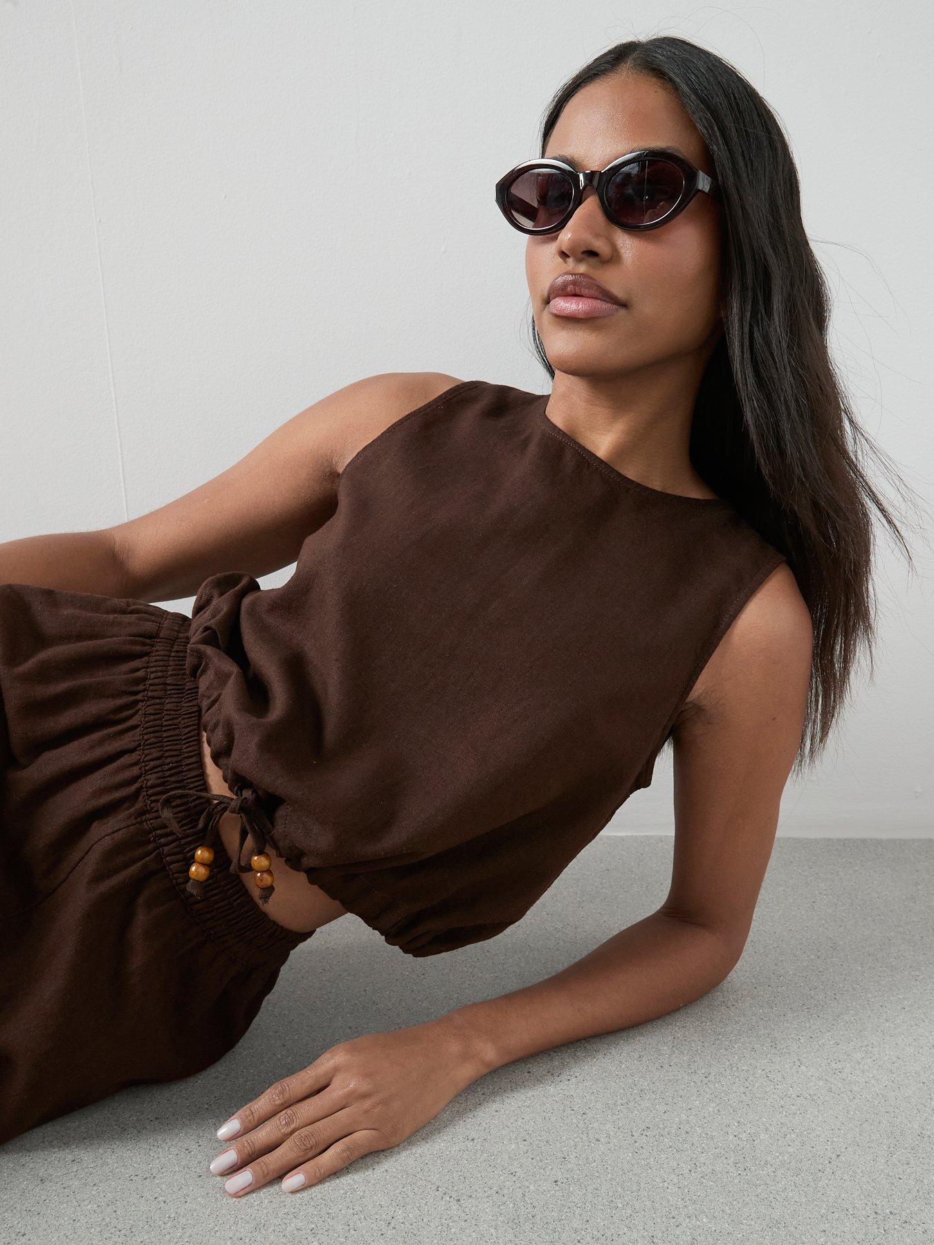 The Very Collection Linen Tank Tie Hem Co-Ord Top - Brown