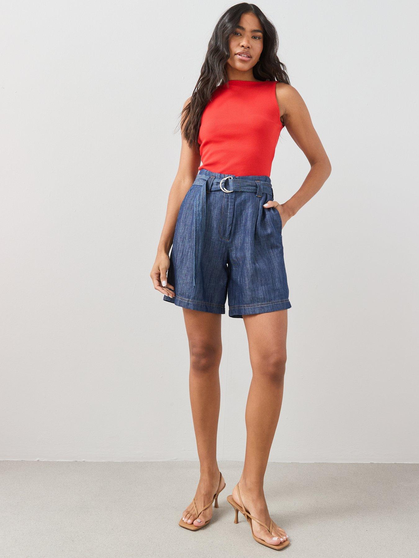 Image 3 of 7 of The Very Collection Indigo Linen Blend Belted Short