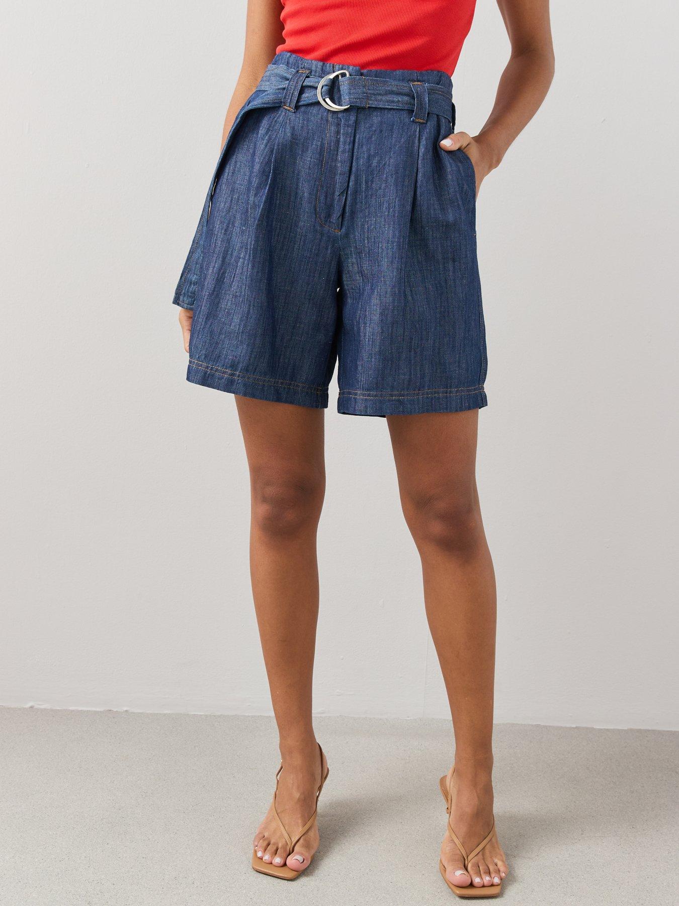 the-very-collection-indigo-linen-blend-belted-short-blueoutfit