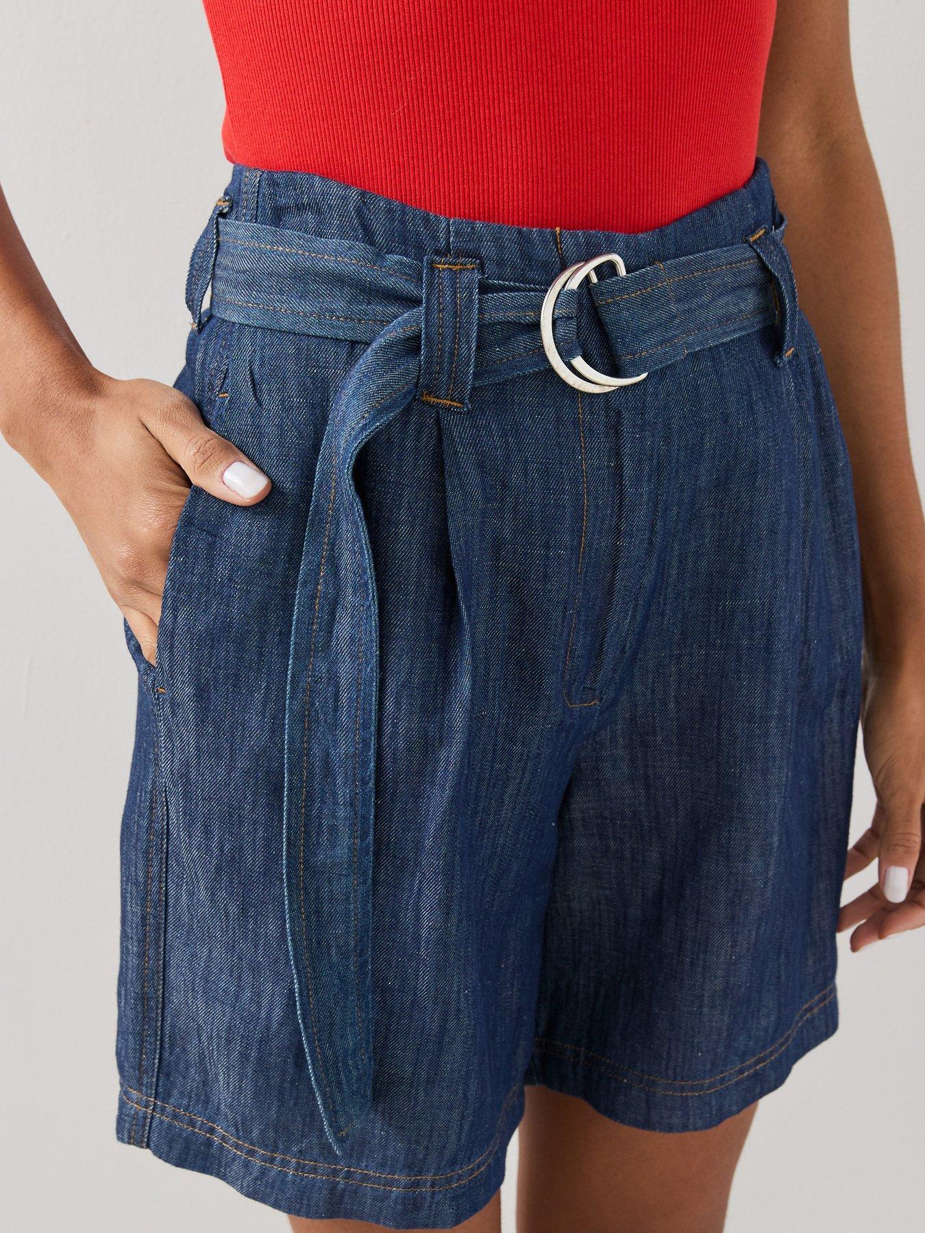 Image 5 of 7 of The Very Collection Indigo Linen Blend Belted Short