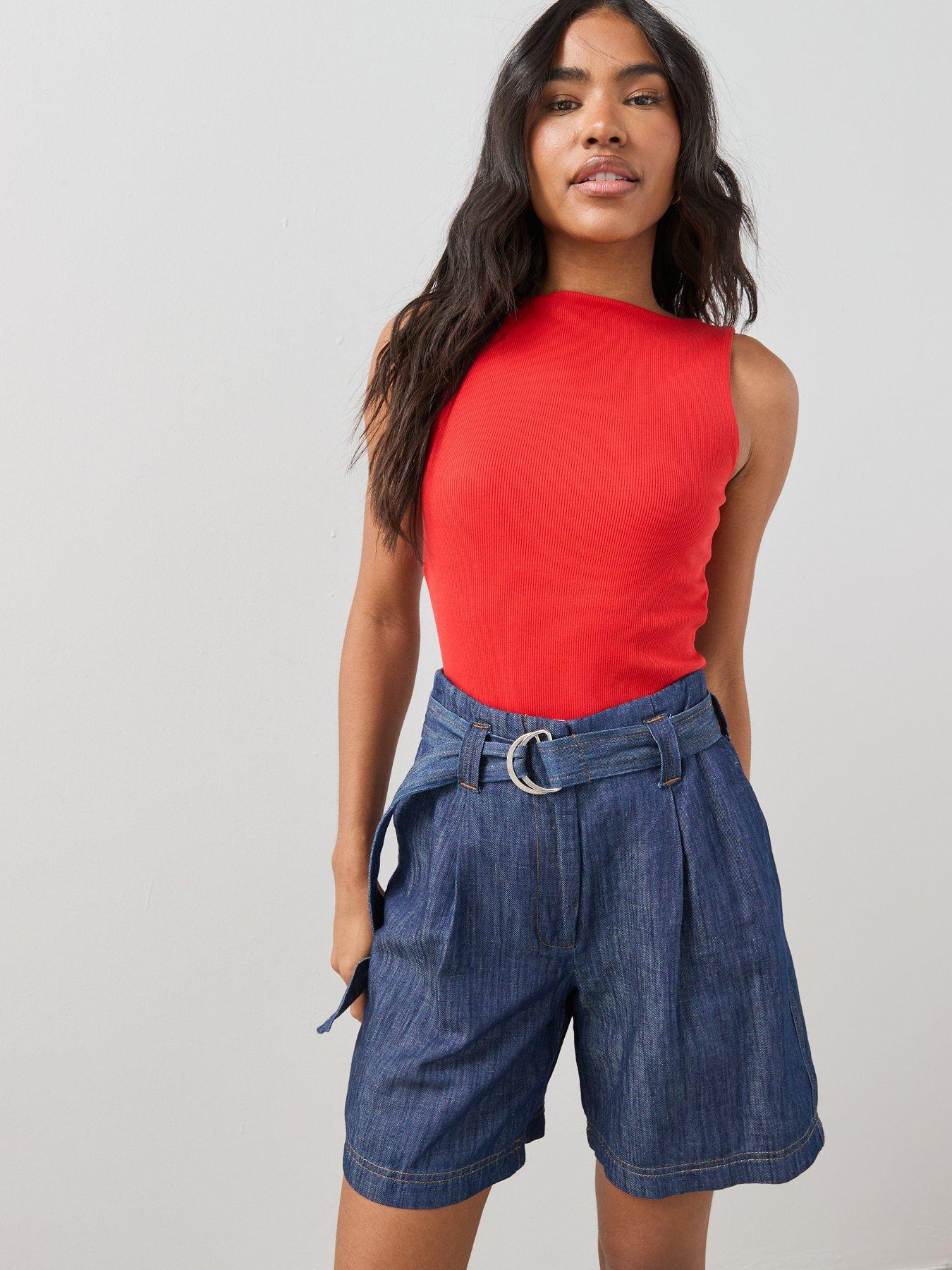 Image 6 of 7 of The Very Collection Indigo Linen Blend Belted Short