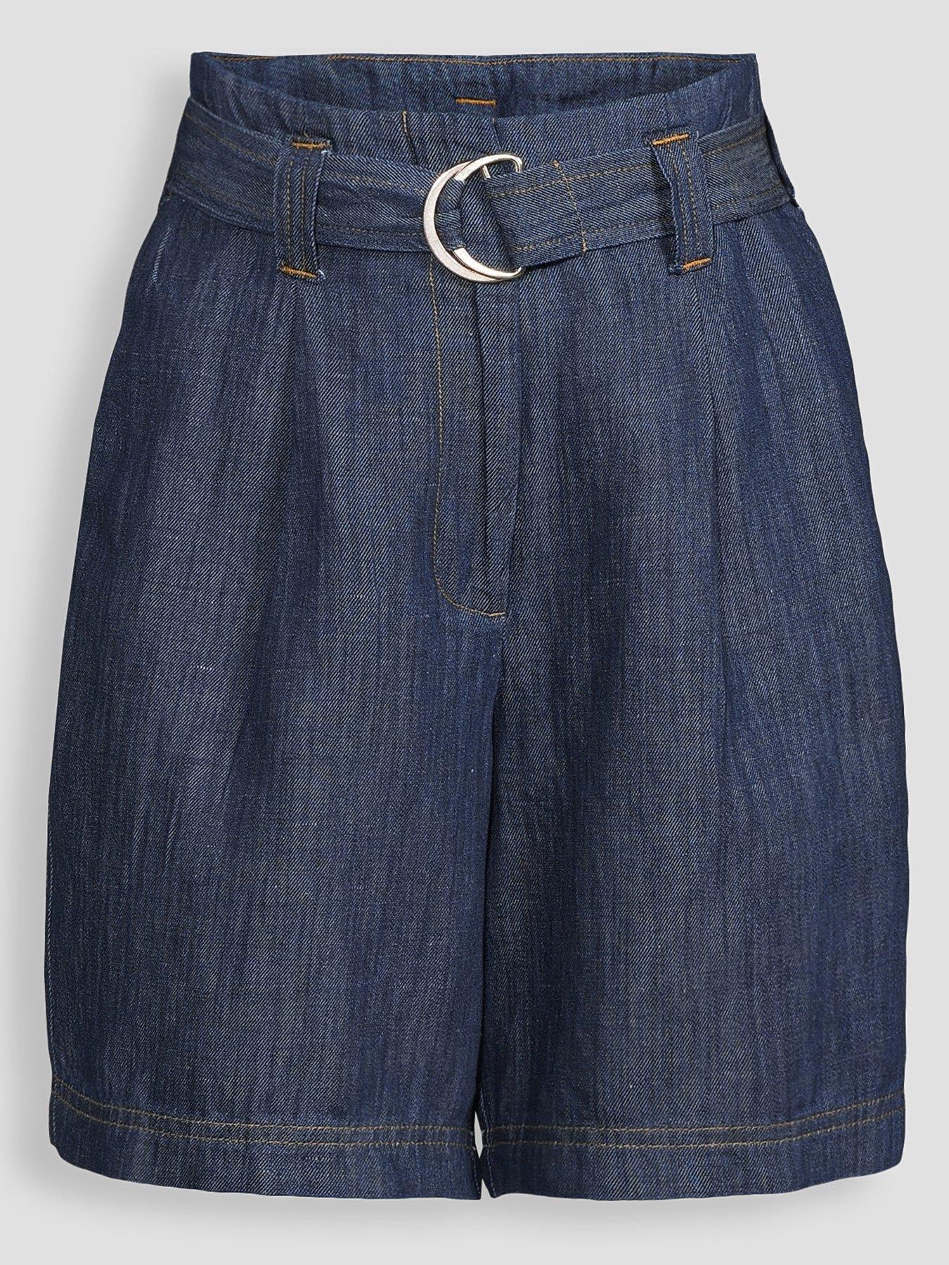 Image 7 of 7 of The Very Collection Indigo Linen Blend Belted Short