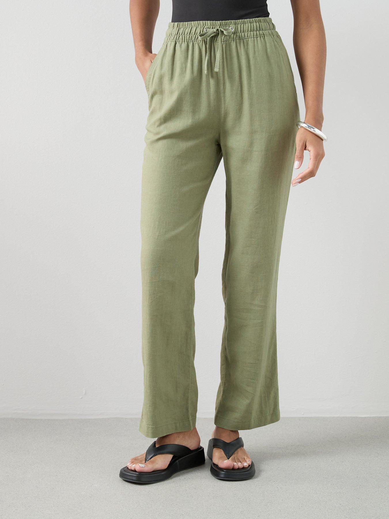 Image 3 of 6 of The Very Collection Linen Blend Straight Leg Trouser - Khaki