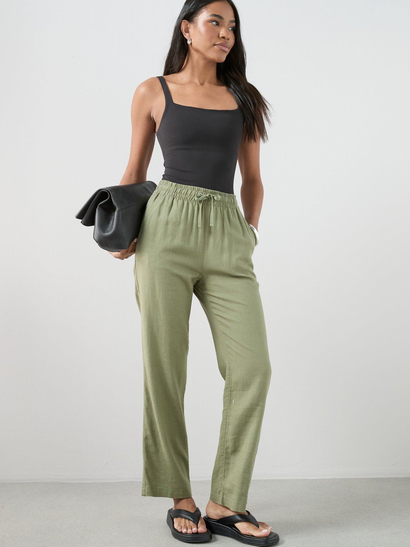 Image 6 of 6 of The Very Collection Linen Blend Straight Leg Trouser - Khaki