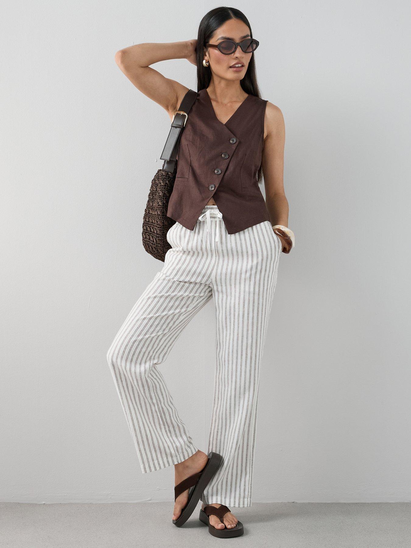Image 3 of 7 of The Very Collection Linen Blend Straight Leg Trousers - Stripe