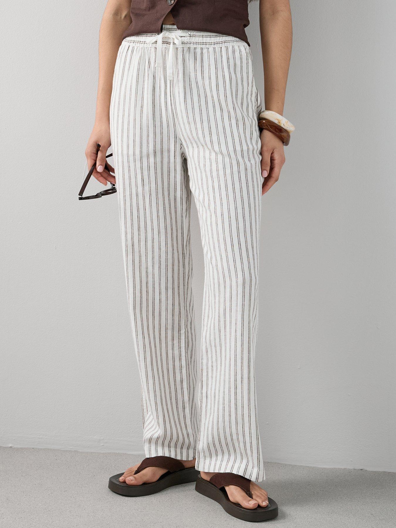 Image 4 of 7 of The Very Collection Linen Blend Straight Leg Trousers - Stripe