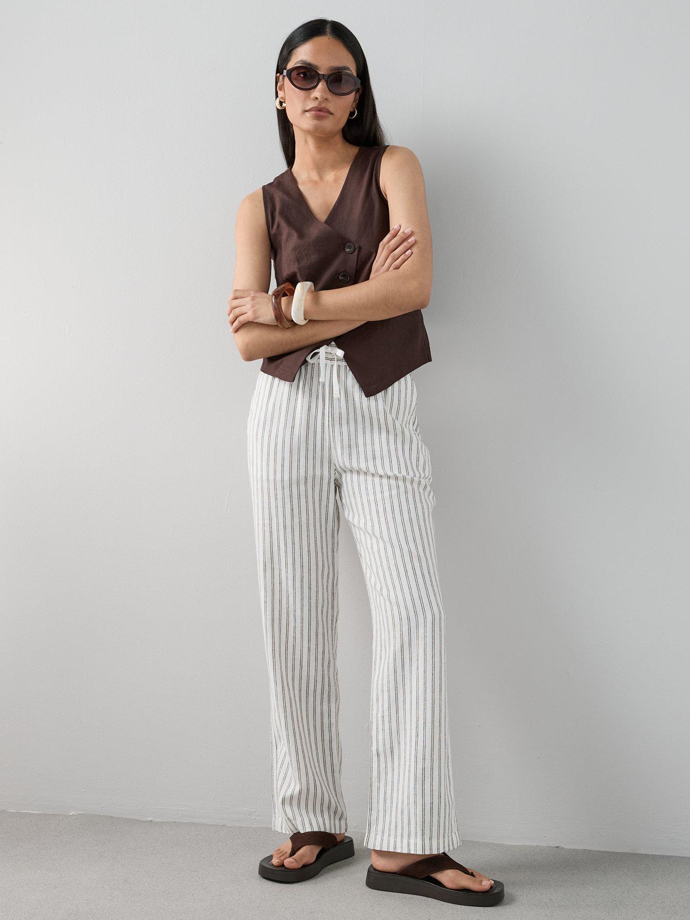 Image 5 of 7 of The Very Collection Linen Blend Straight Leg Trousers - Stripe