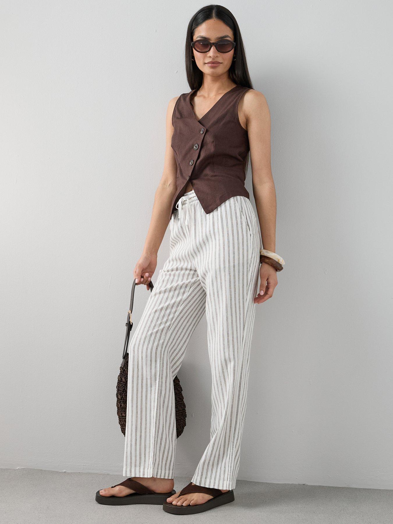 Image 6 of 7 of The Very Collection Linen Blend Straight Leg Trousers - Stripe
