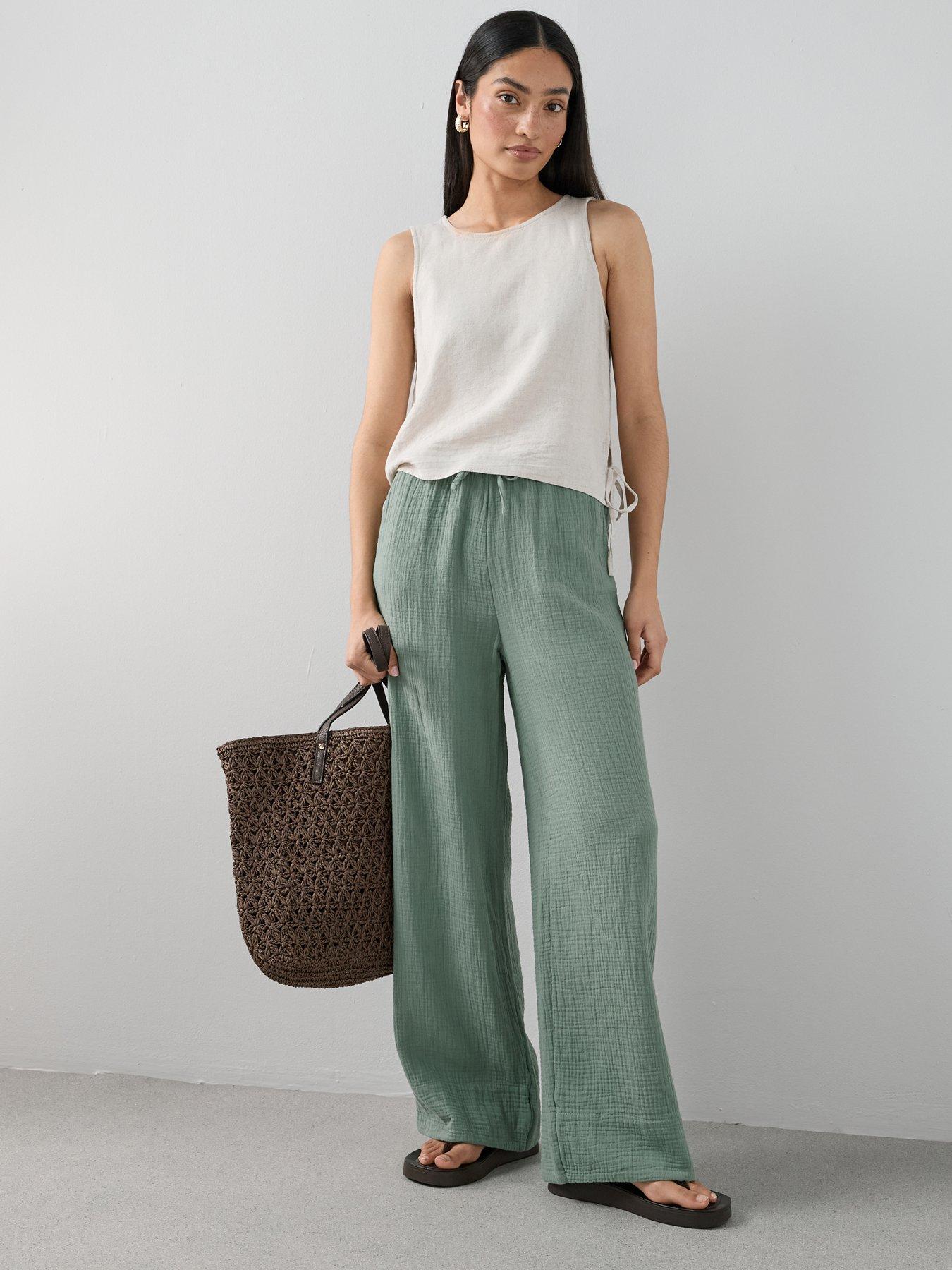 Image 1 of 7 of The Very Collection Textured Wide Leg Trouser Co-ord - Khaki