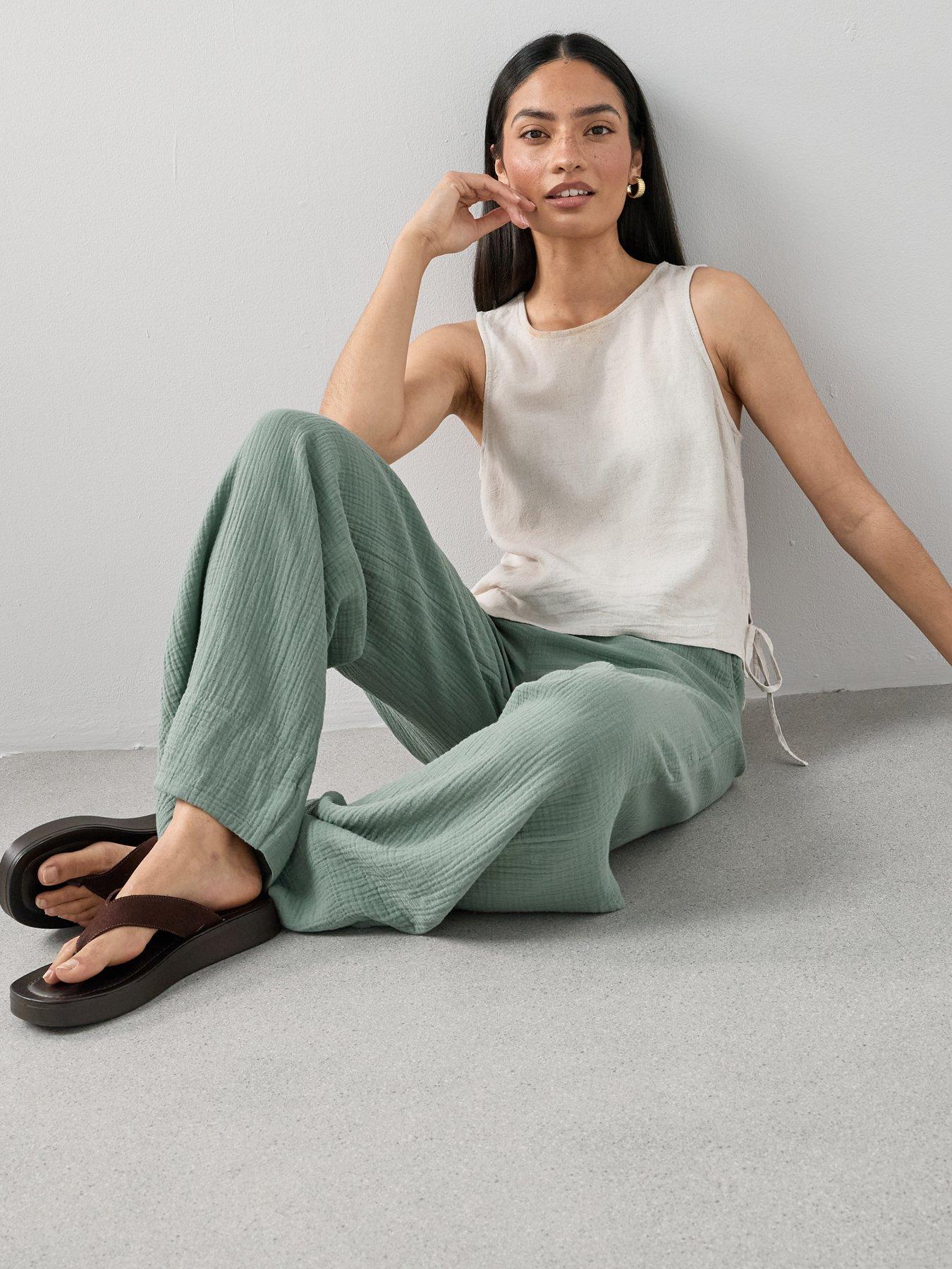 Image 5 of 7 of The Very Collection Textured Wide Leg Trouser Co-ord - Khaki