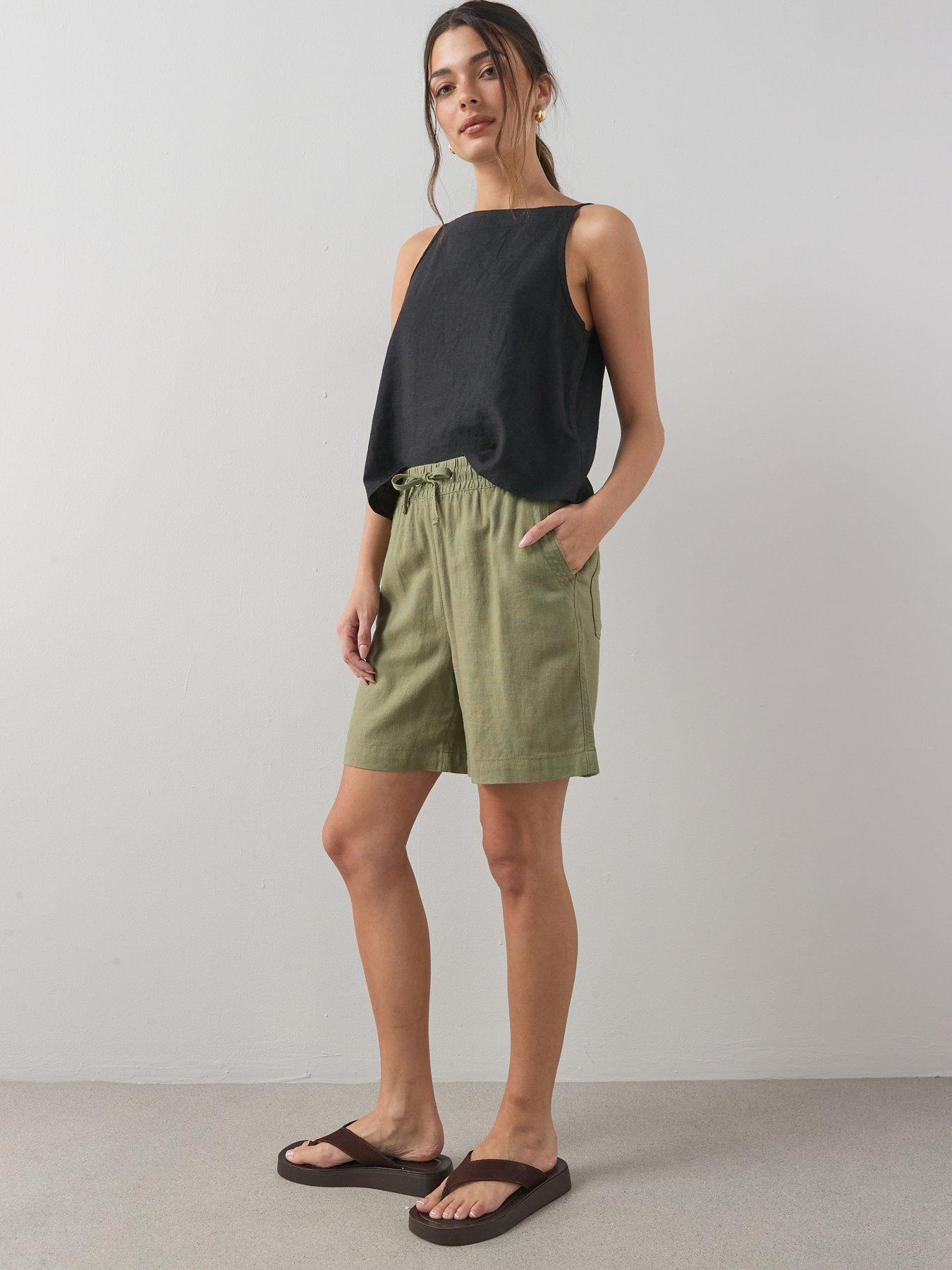Image 1 of 7 of The Very Collection Linen Blend Shorts - Khaki