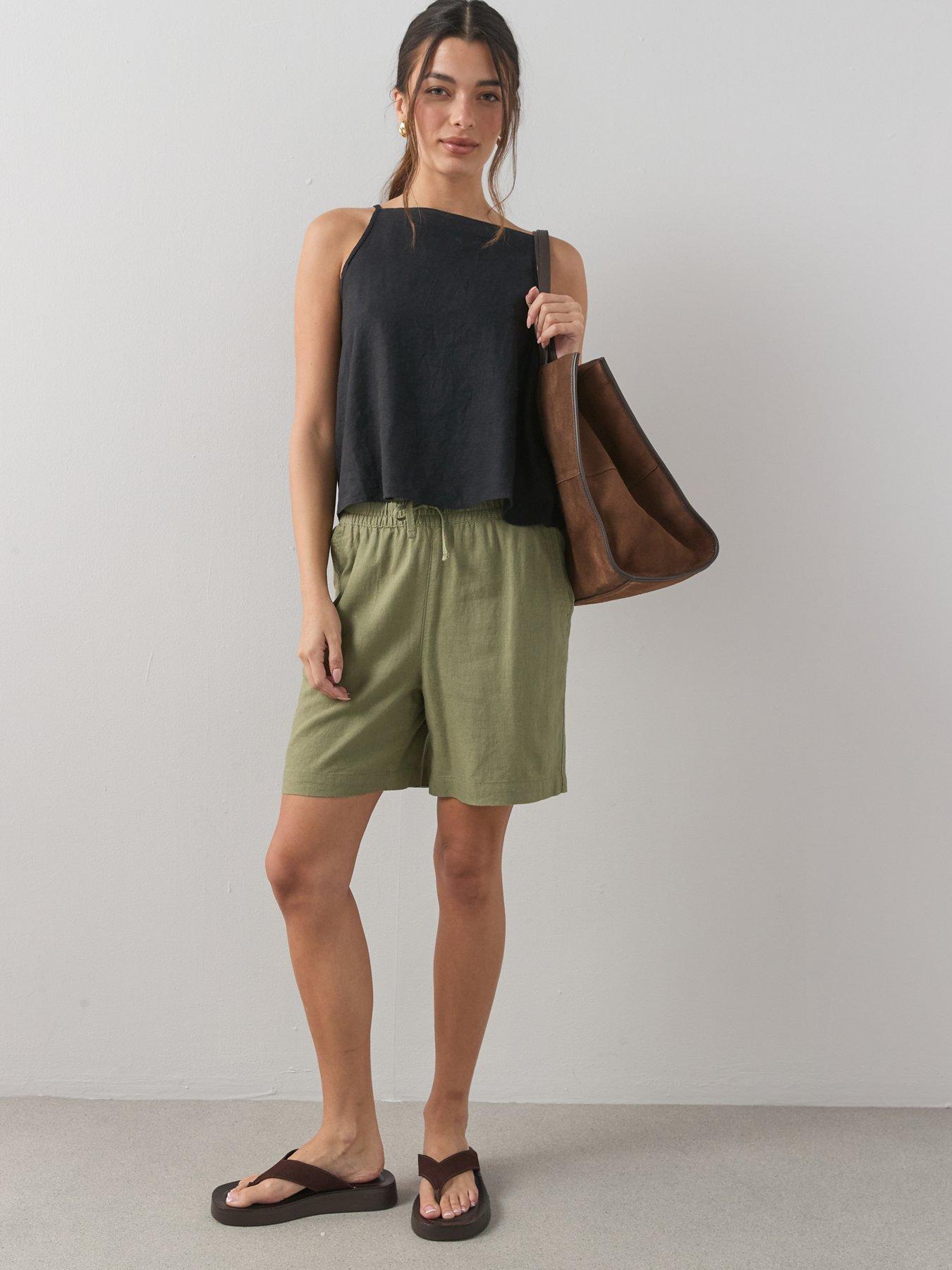 Image 3 of 7 of The Very Collection Linen Blend Shorts - Khaki