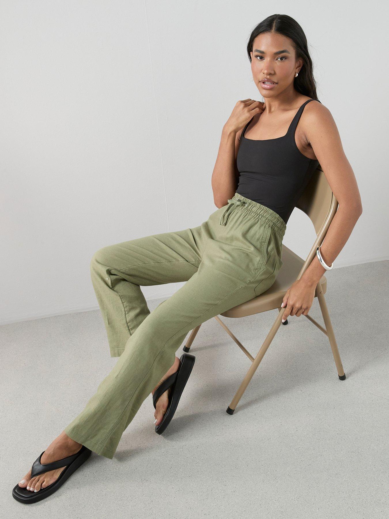 The Very Collection Short Linen Blend Straight Leg Trouser - Khaki
