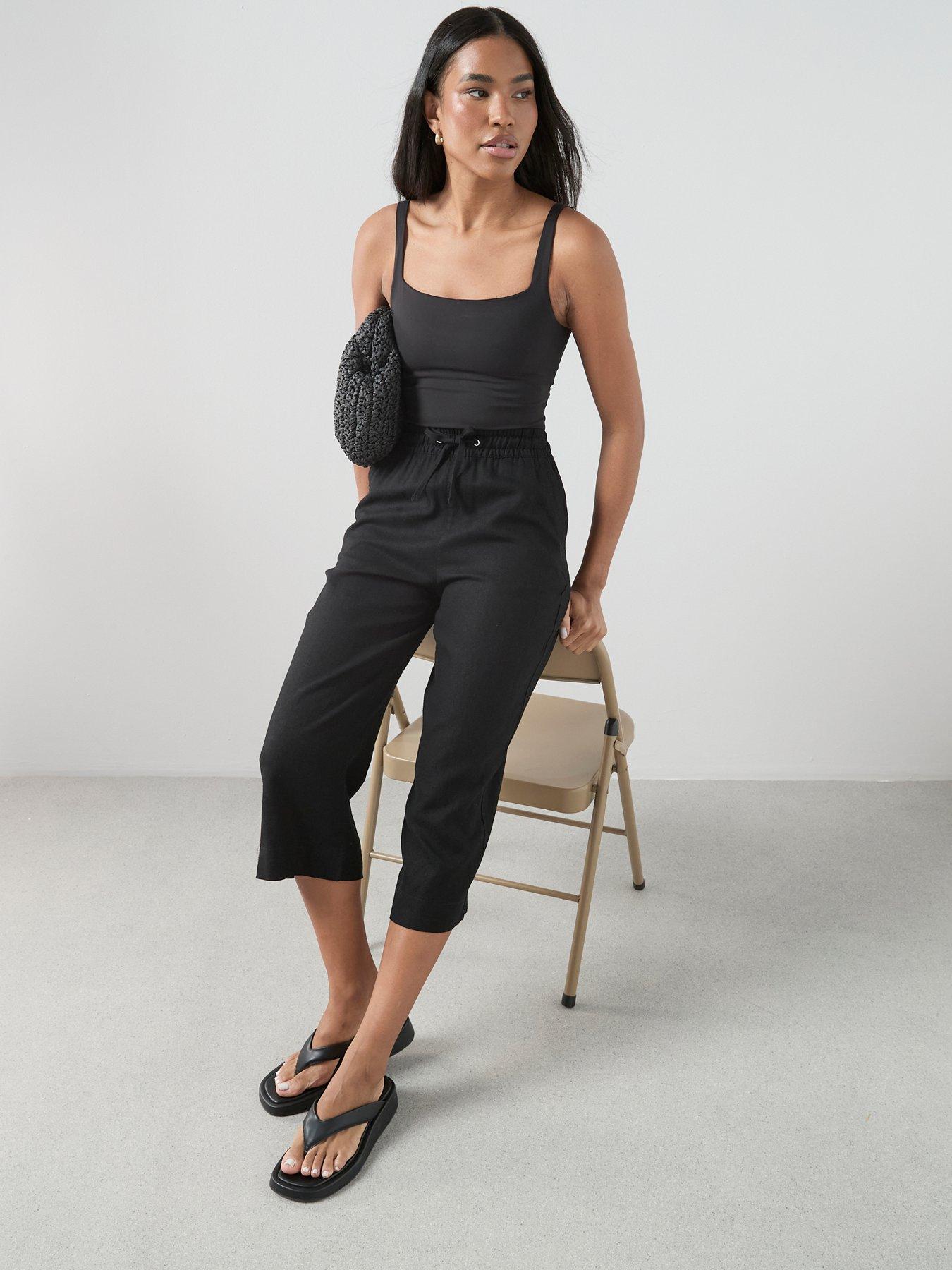 the-very-collection-linen-blend-cropped-trouser-blackfront