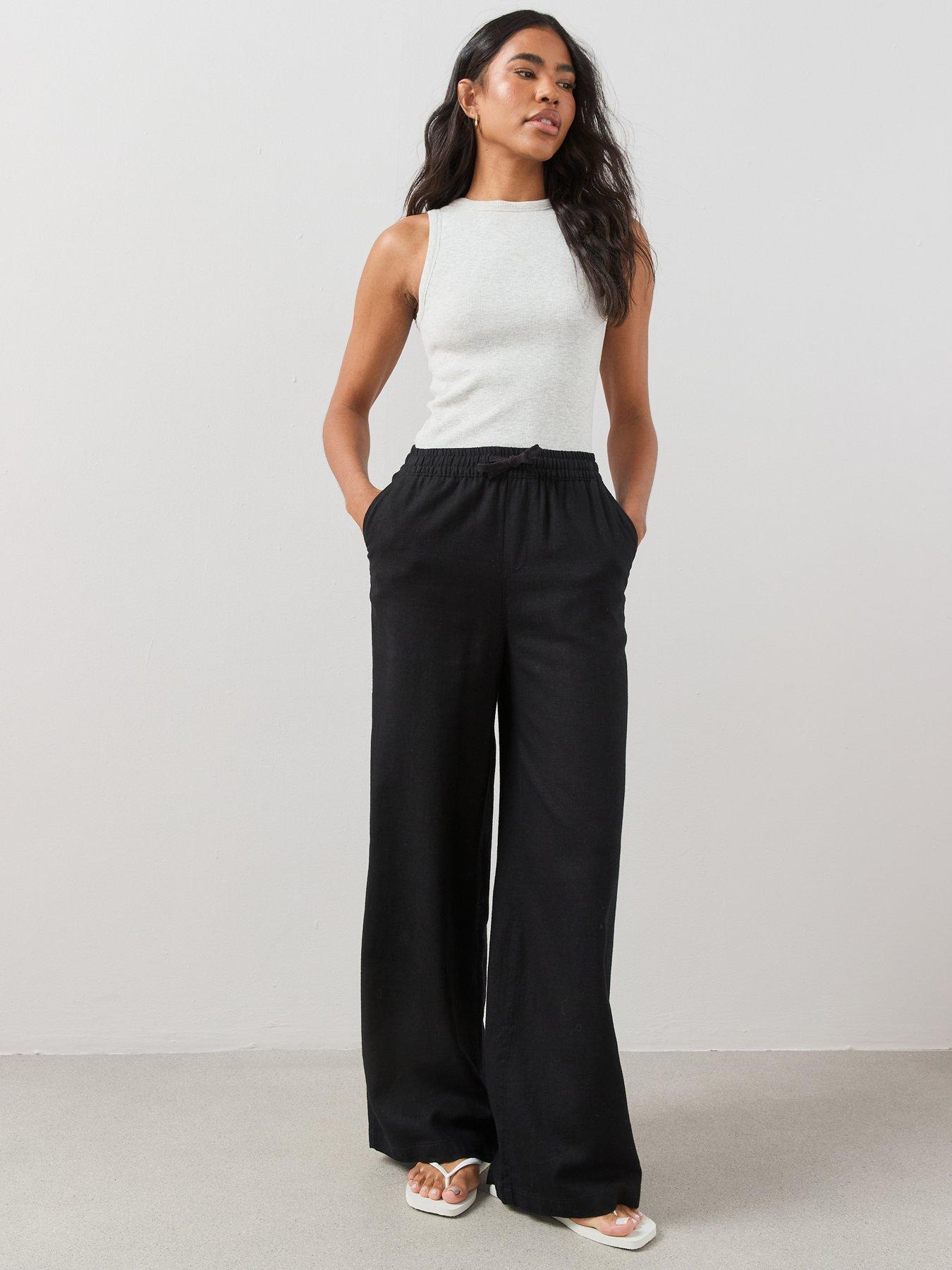 The Very Collection Linen Blend Wide Leg Trouser - Black