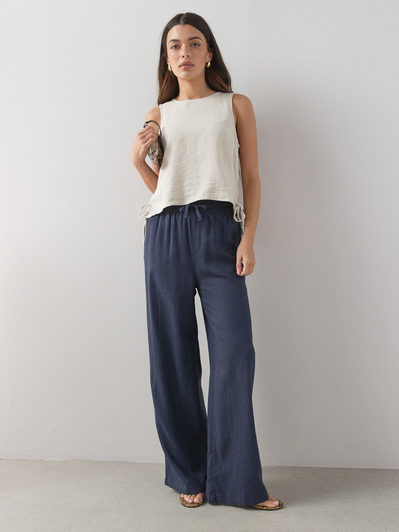 Image 1 of 6 of The Very Collection Linen Blend Wide Leg Trouser - Navy