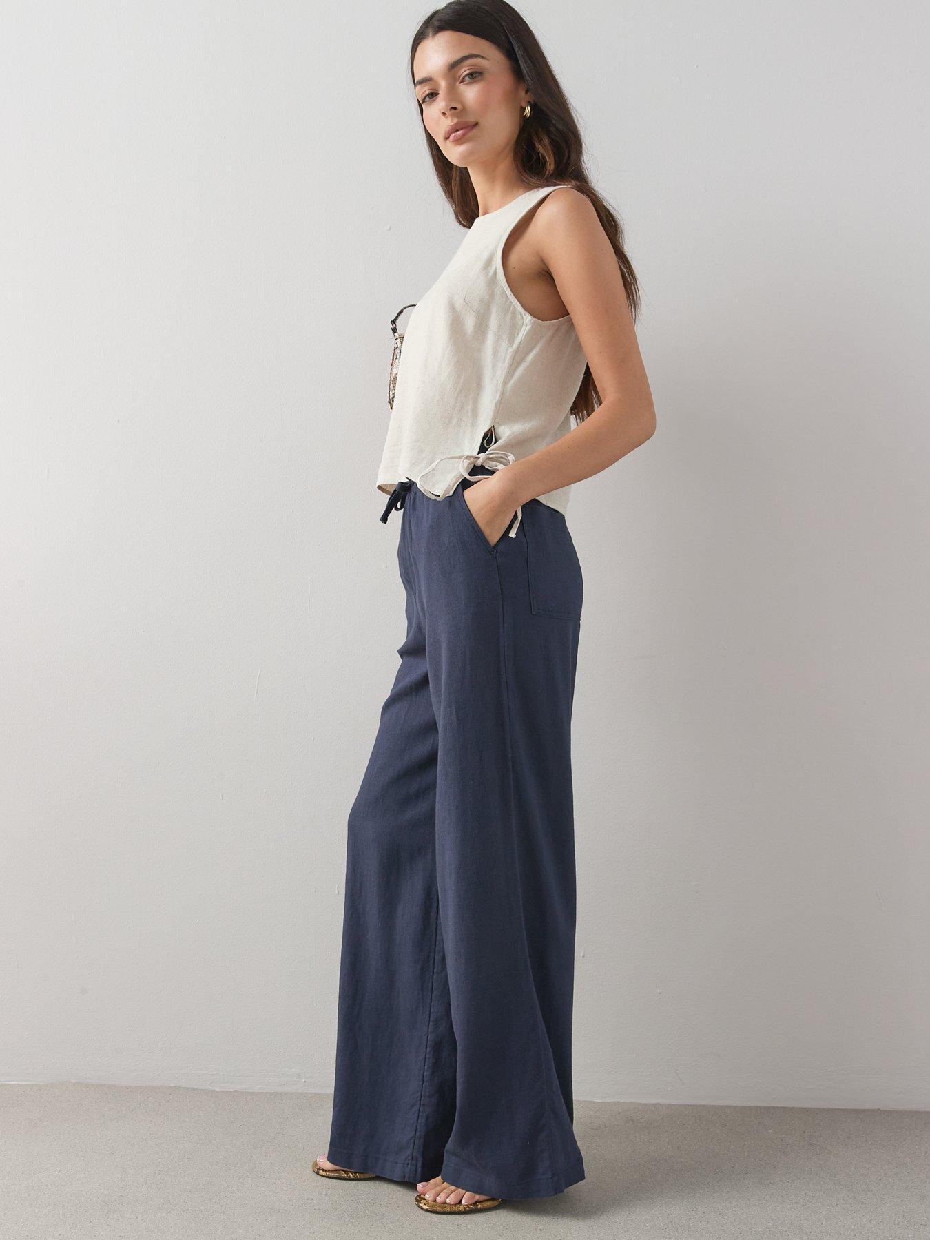 Image 3 of 6 of The Very Collection Linen Blend Wide Leg Trouser - Navy