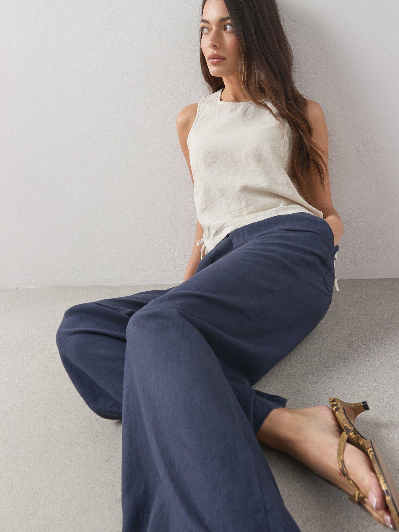 Image 5 of 6 of The Very Collection Linen Blend Wide Leg Trouser - Navy