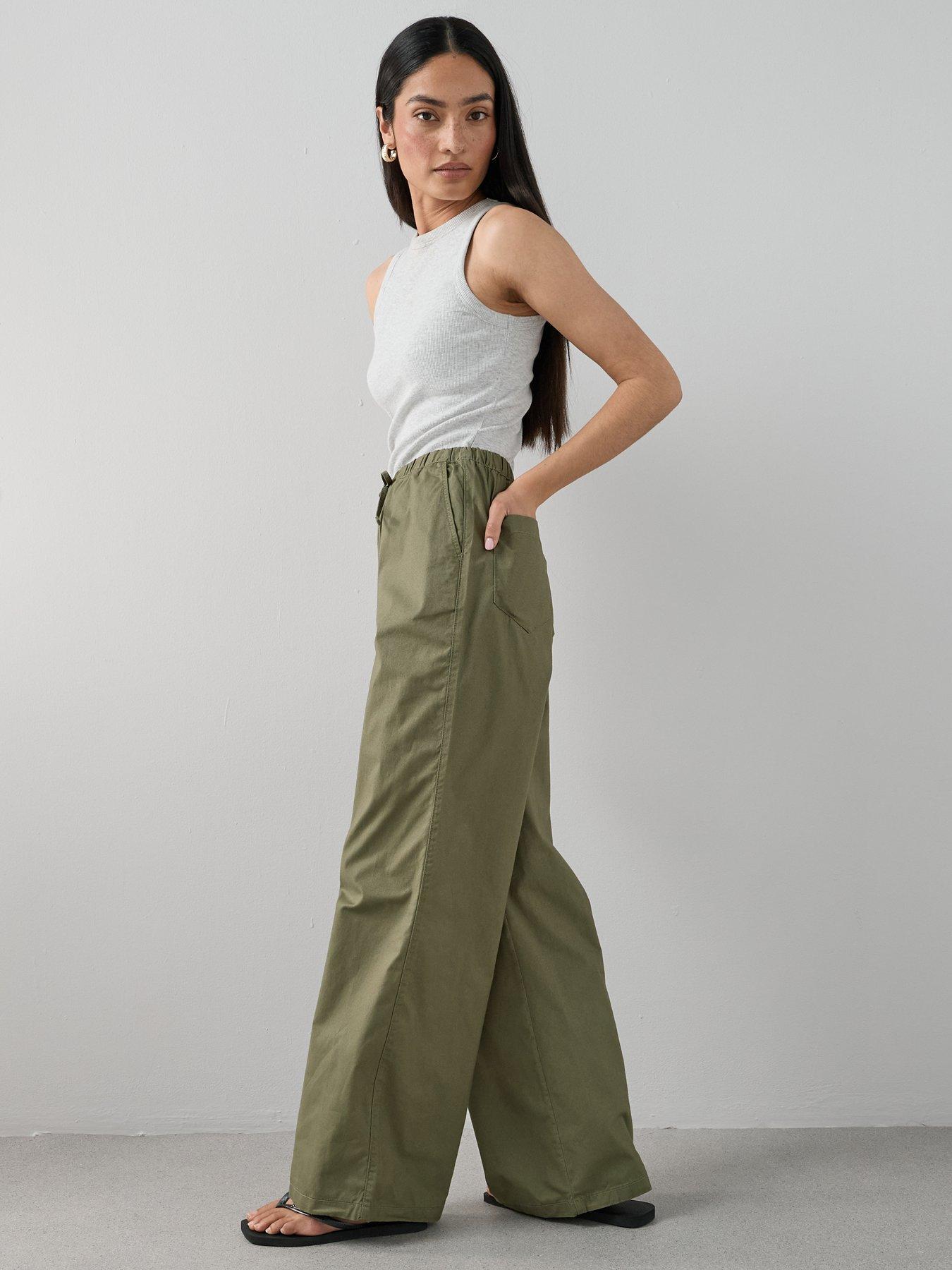 The Very Collection Cotton Wide Leg Trouser - Khaki