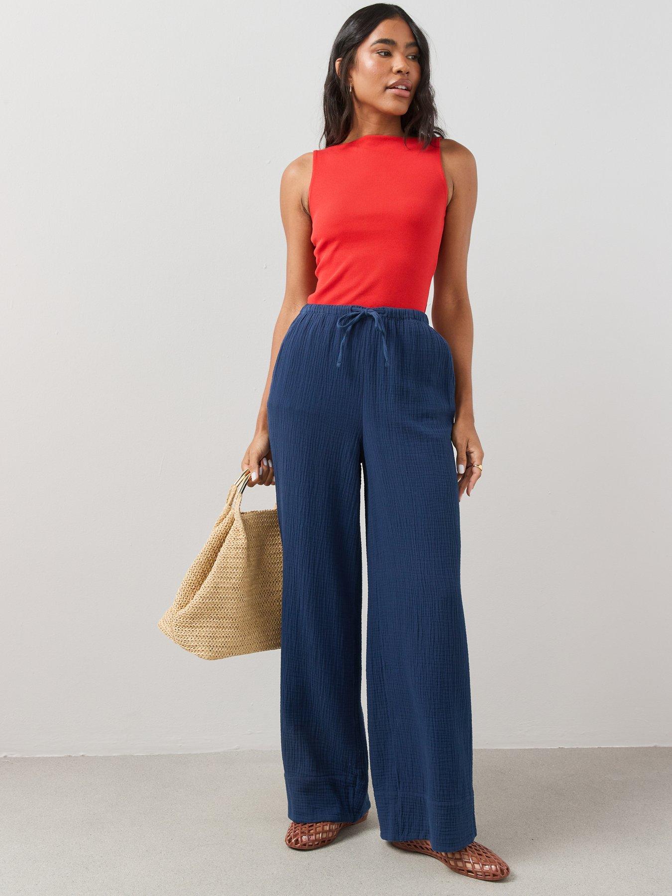 The Very Collection Crinkle Wide Leg Trouser - Blue