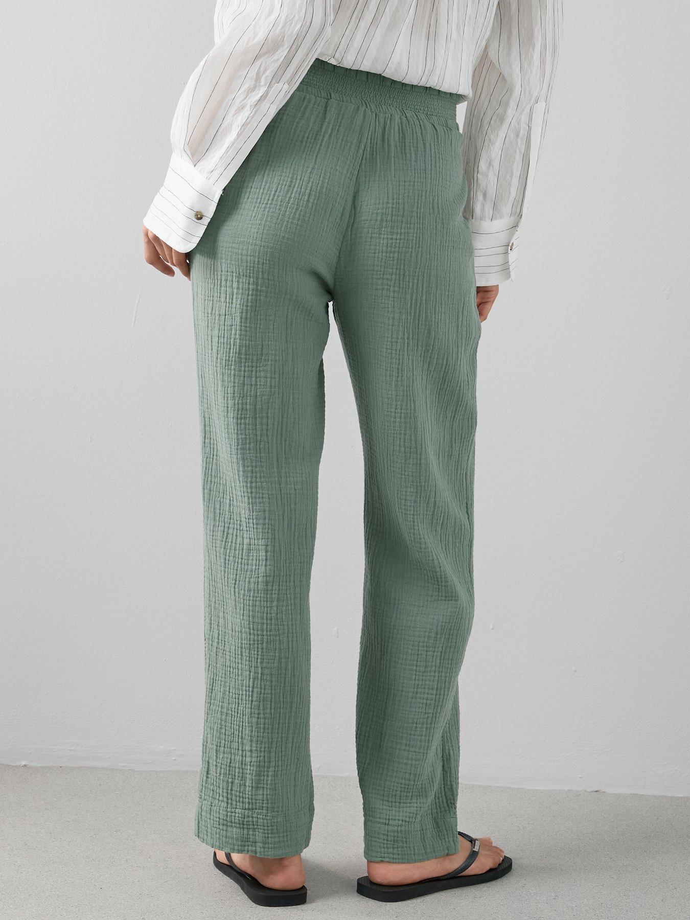 Image 2 of 7 of The Very Collection Crinkle Straight Leg Trouser - Khaki