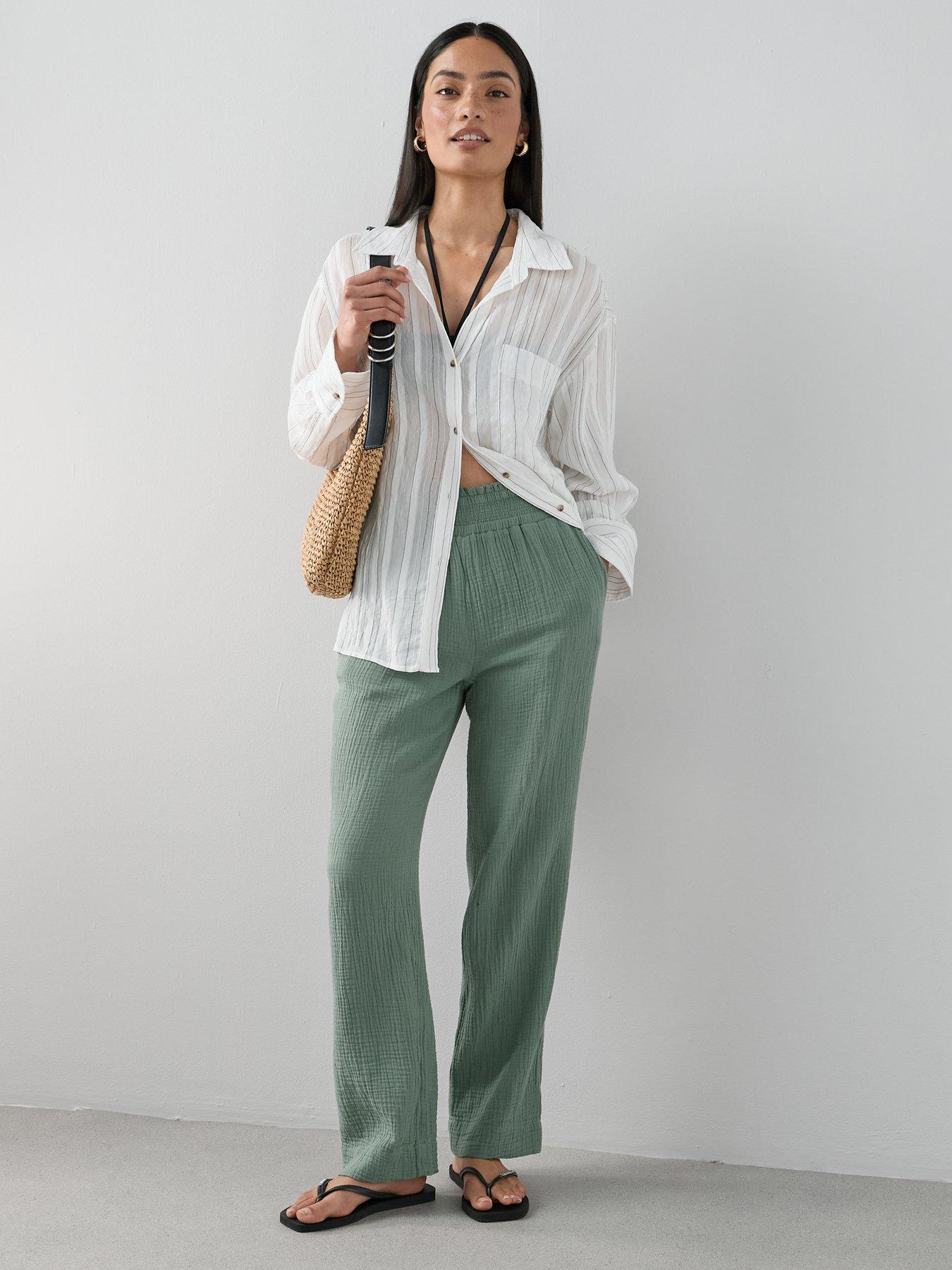 Image 3 of 7 of The Very Collection Crinkle Straight Leg Trouser - Khaki