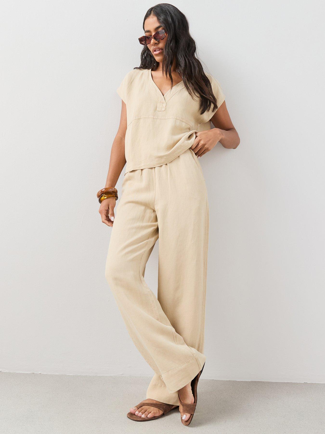 The Very Collection Lyocell Linen Wide Leg Trouser Co-Ord - Beige