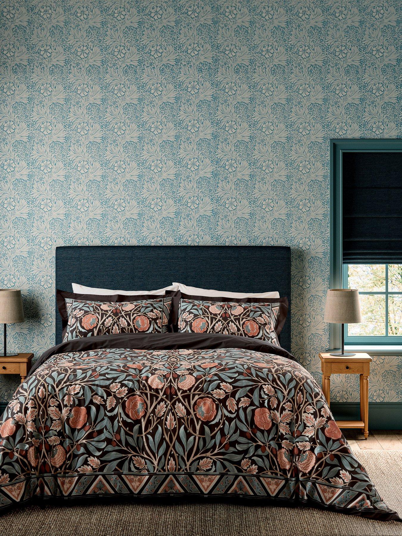 Morris & Co Olive  &  Rose Cover Duvet Set Indigo/Blush