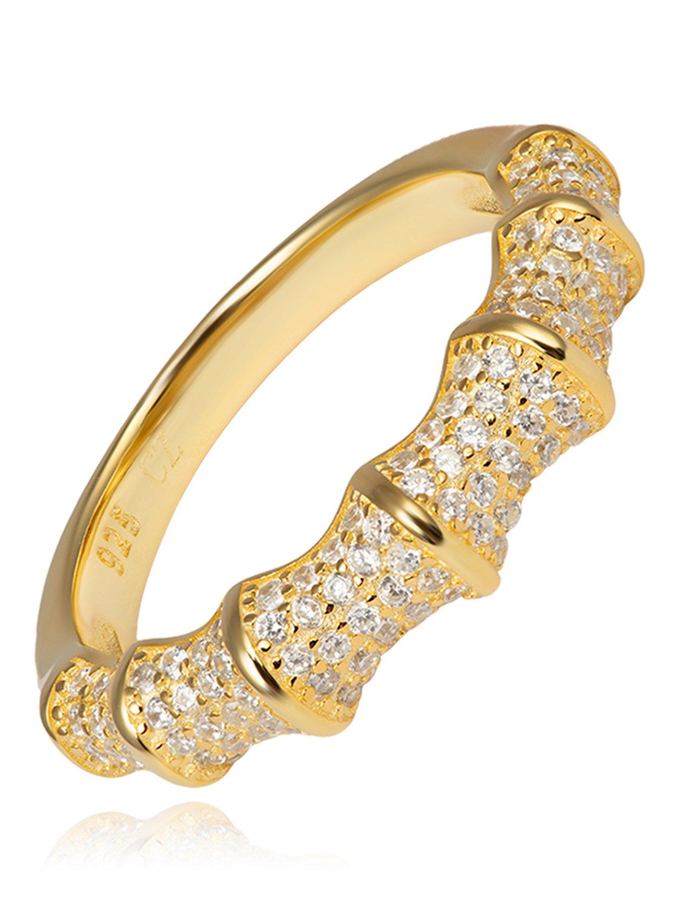 the-love-collection-gold-plated-sterling-silver-cz-pave-bamboo-ring