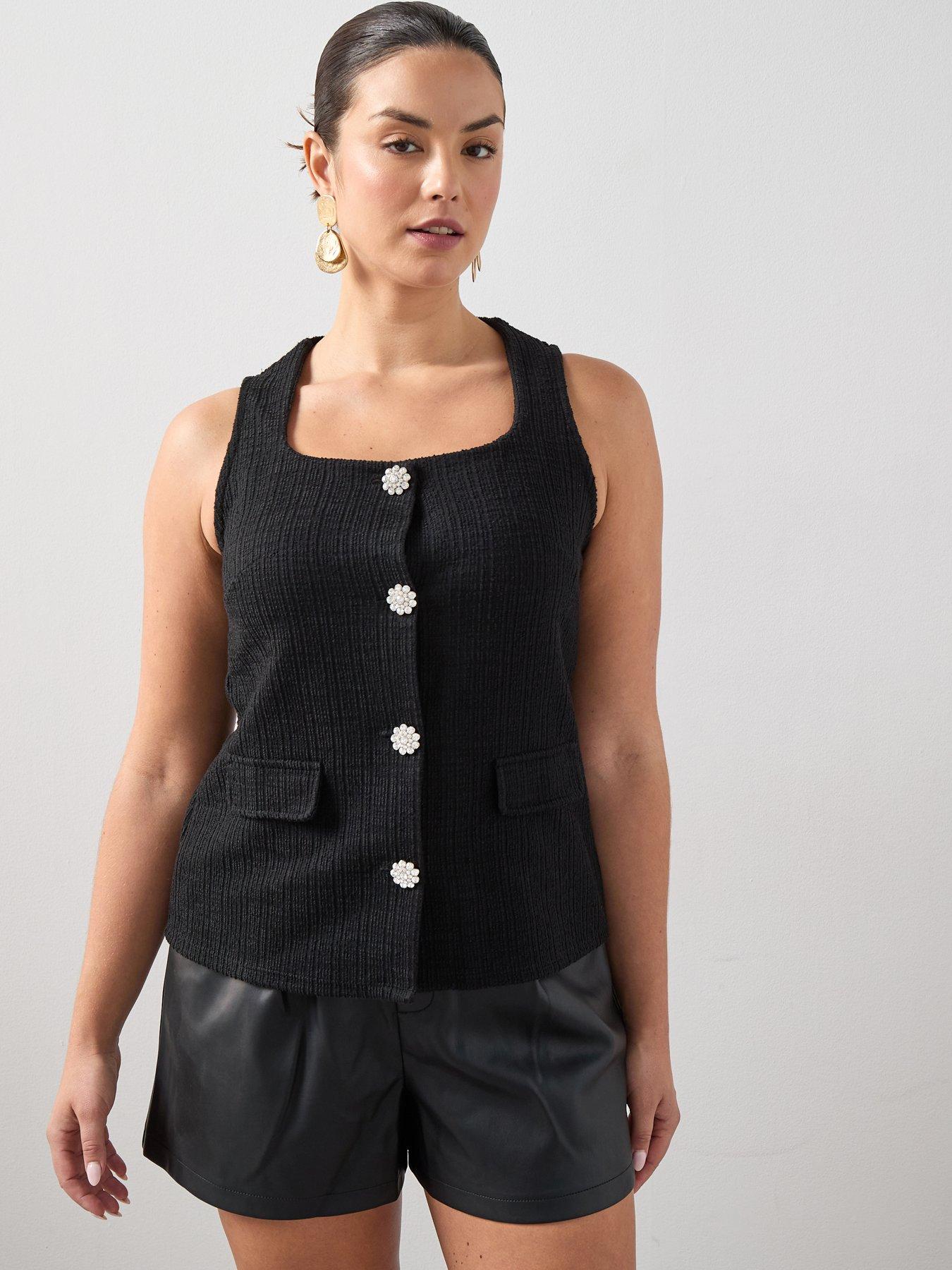 the-very-collection-curve-diamante-button-waistcoat-black