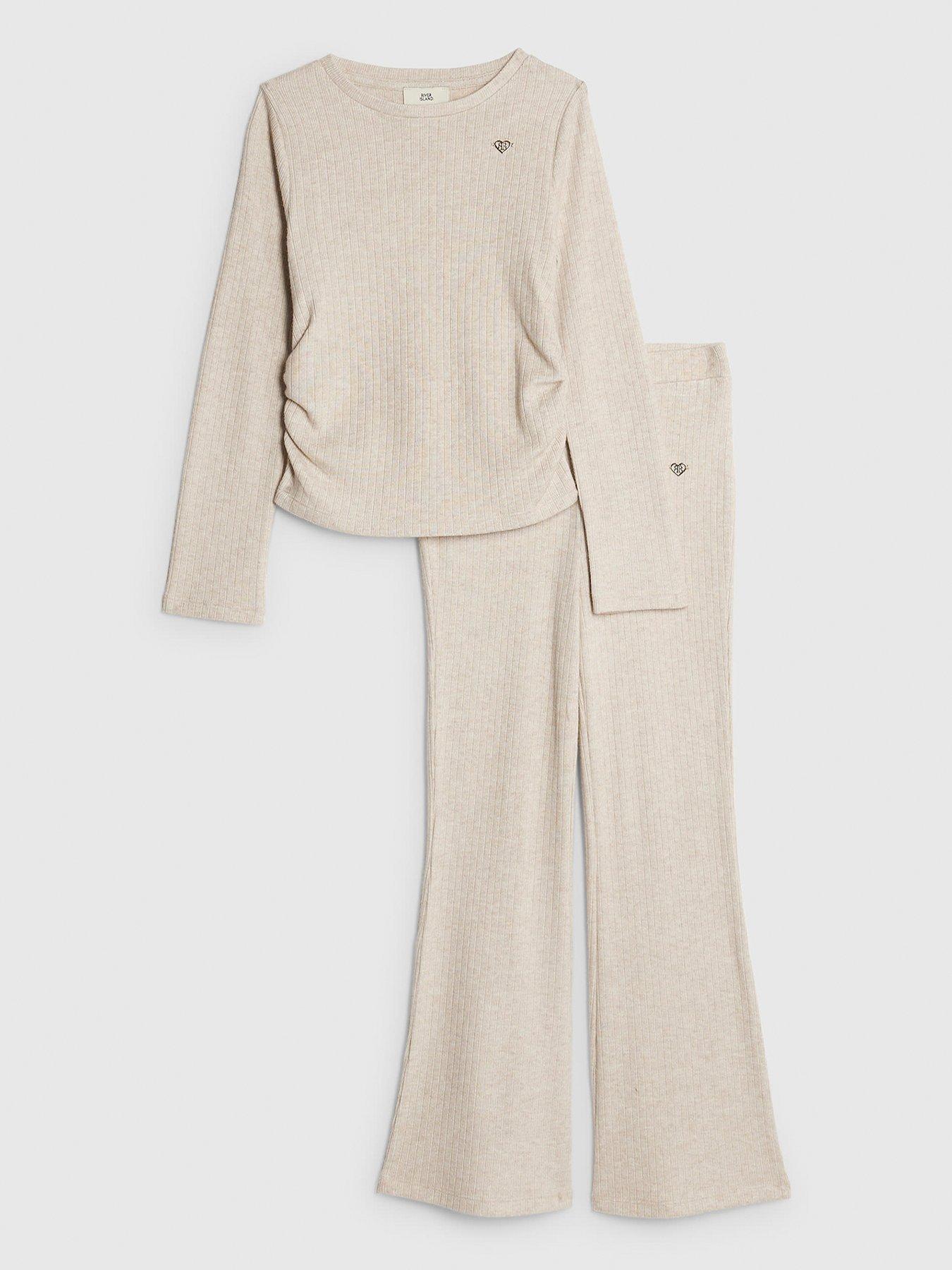 River Island Older Girls Ruched Long Sleeve Top Set - Beige
