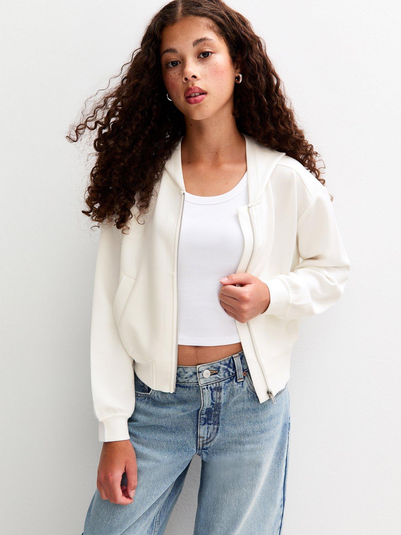 Image 1 of 5 of New Look 915 Cream Soft Touch Zip Up Hoodie
