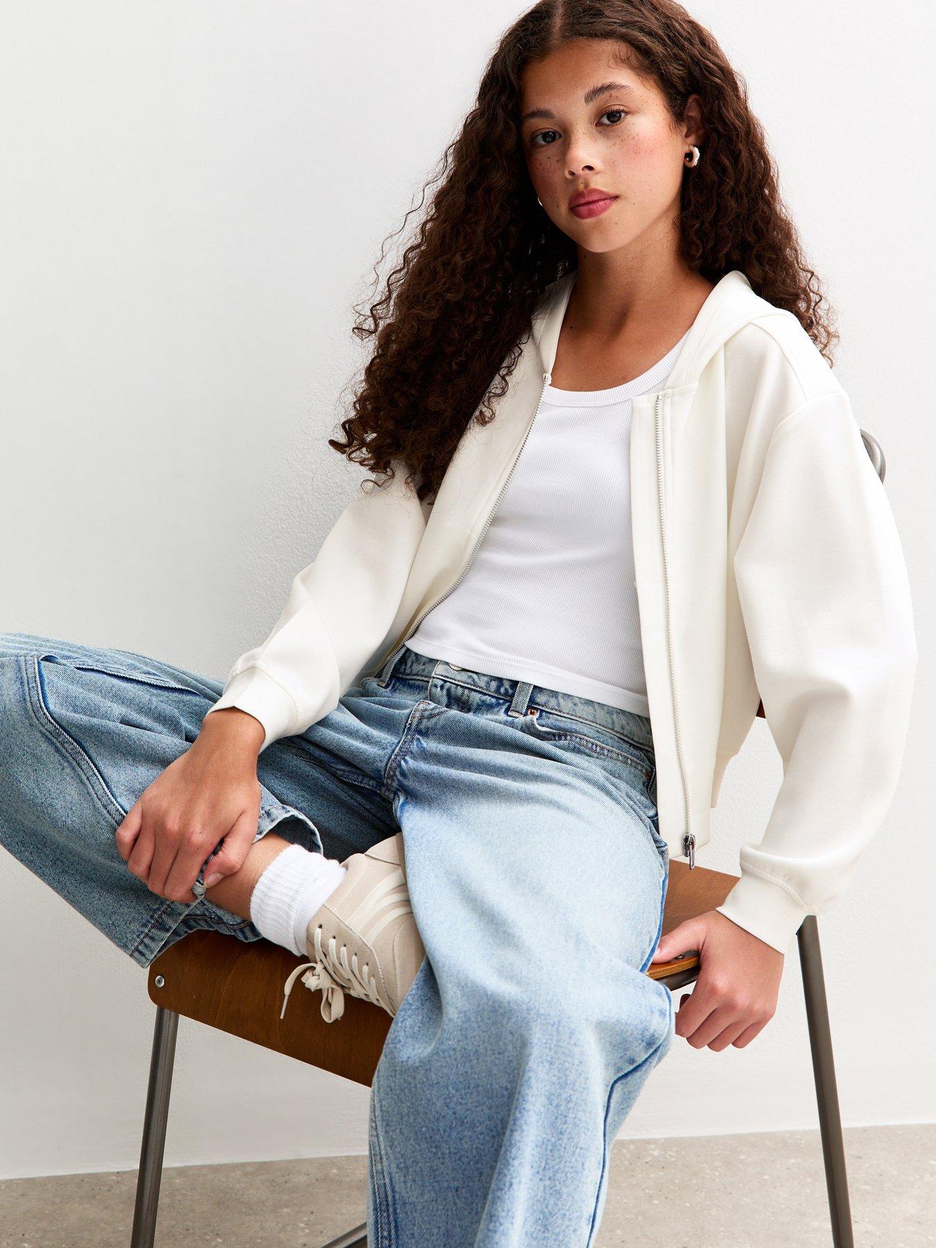 Image 4 of 5 of New Look 915 Cream Soft Touch Zip Up Hoodie
