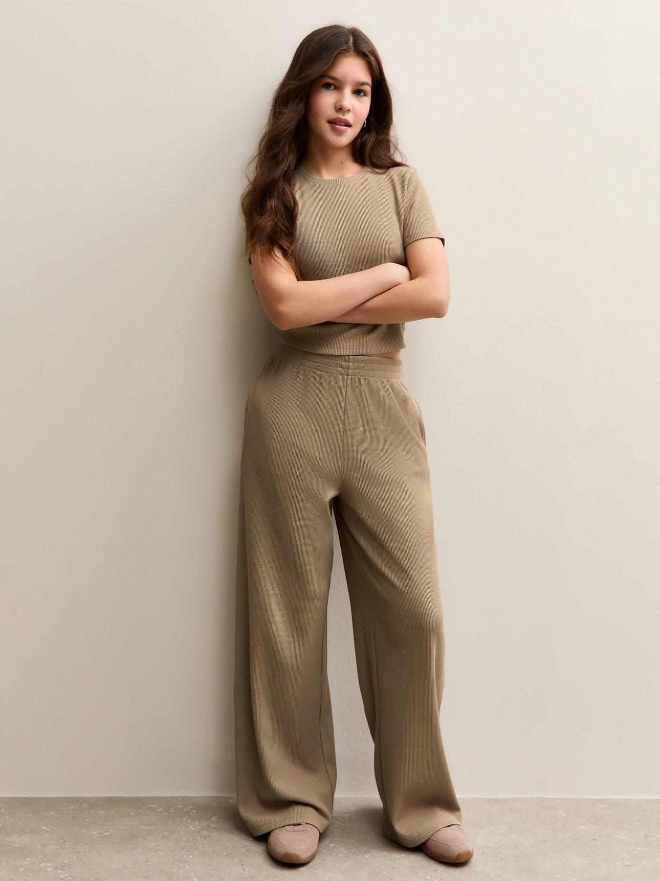 New Look 915 Girls Camel Waffle Wide Leg Co-ord Trousers - Light Brown