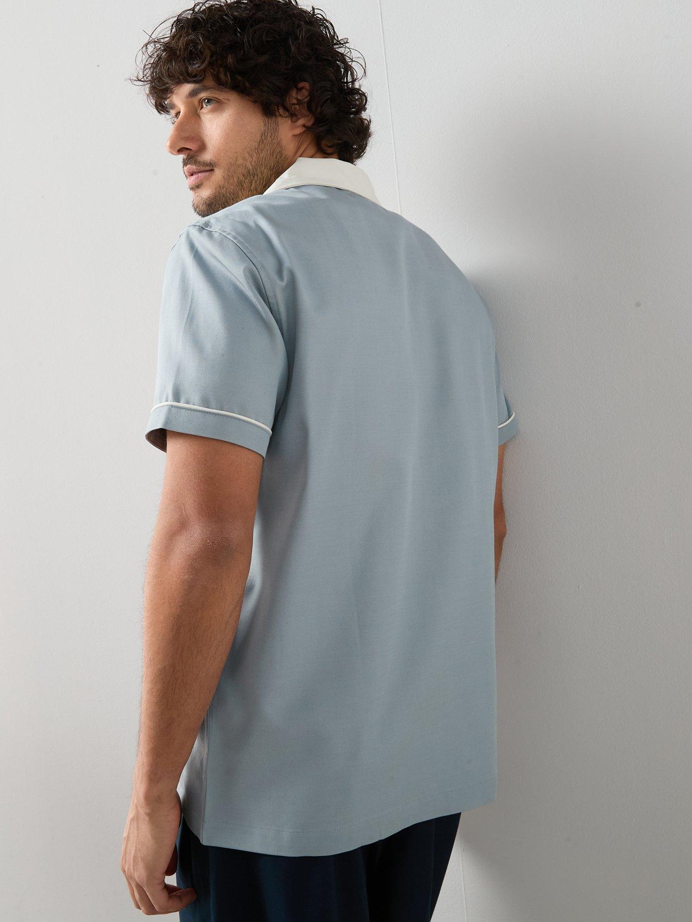 Image 2 of 7 of The Very Collection Retro Piped Shirt - Light Blue