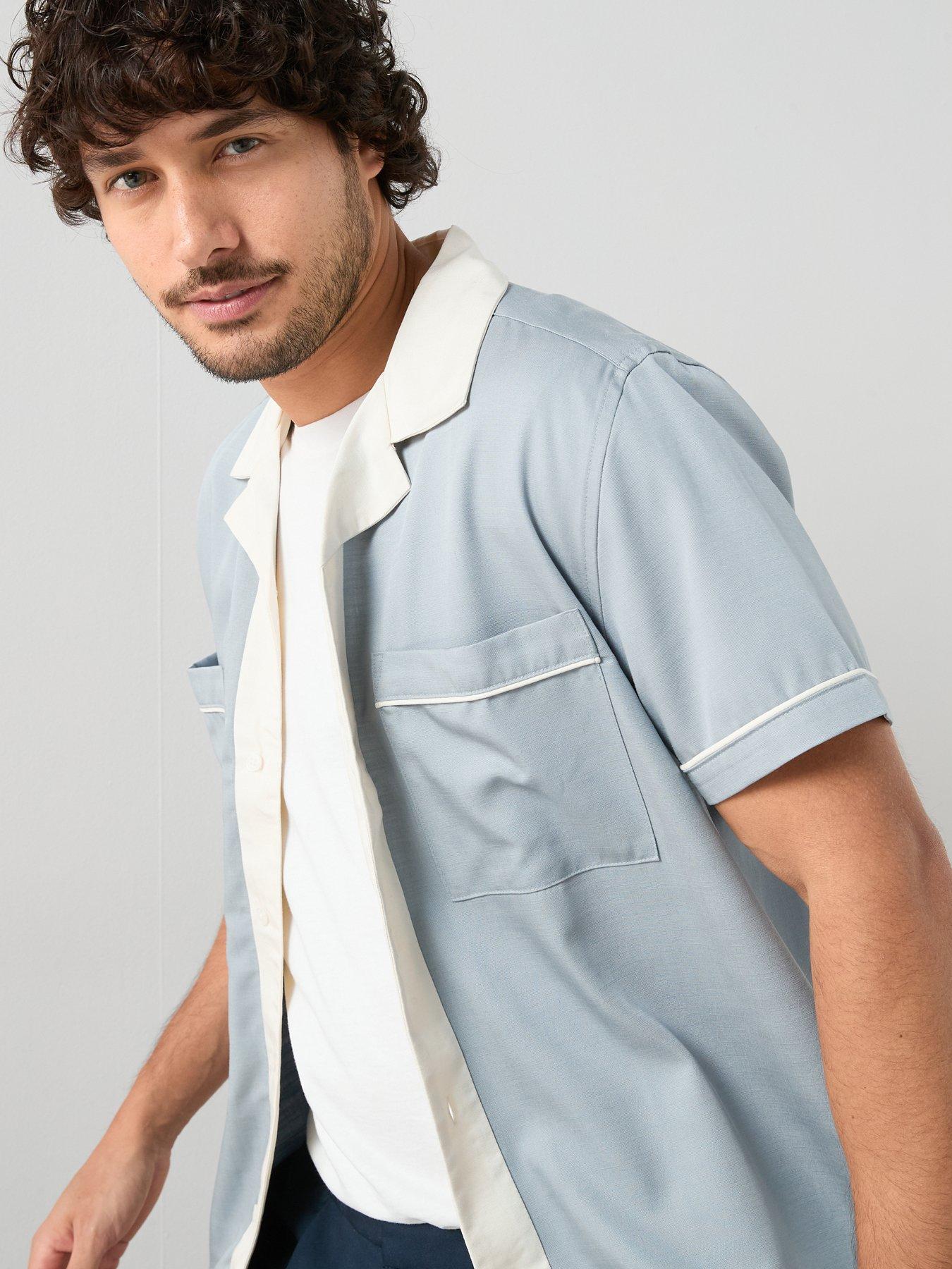 Image 4 of 7 of The Very Collection Retro Piped Shirt - Light Blue