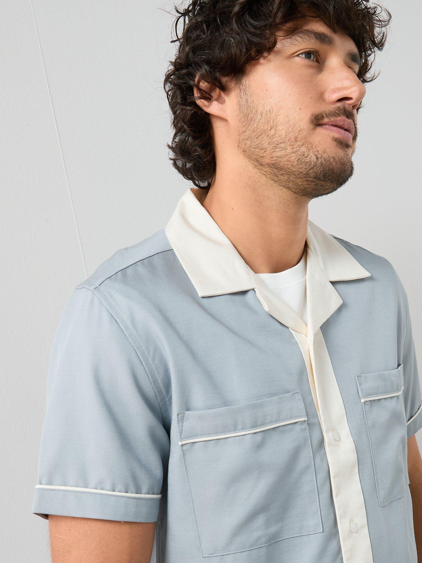 Image 5 of 7 of The Very Collection Retro Piped Shirt - Light Blue