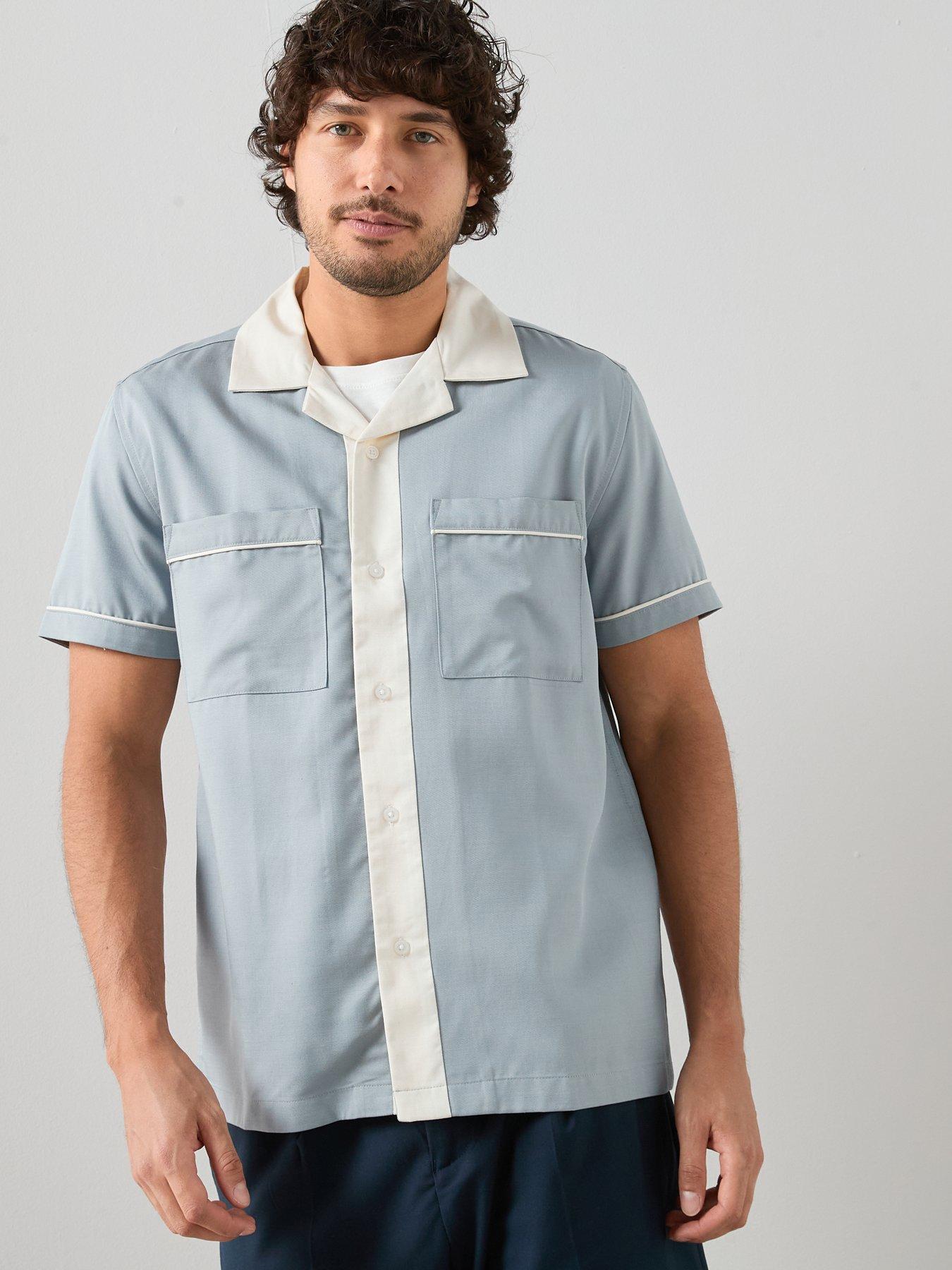 Image 6 of 7 of The Very Collection Retro Piped Shirt - Light Blue