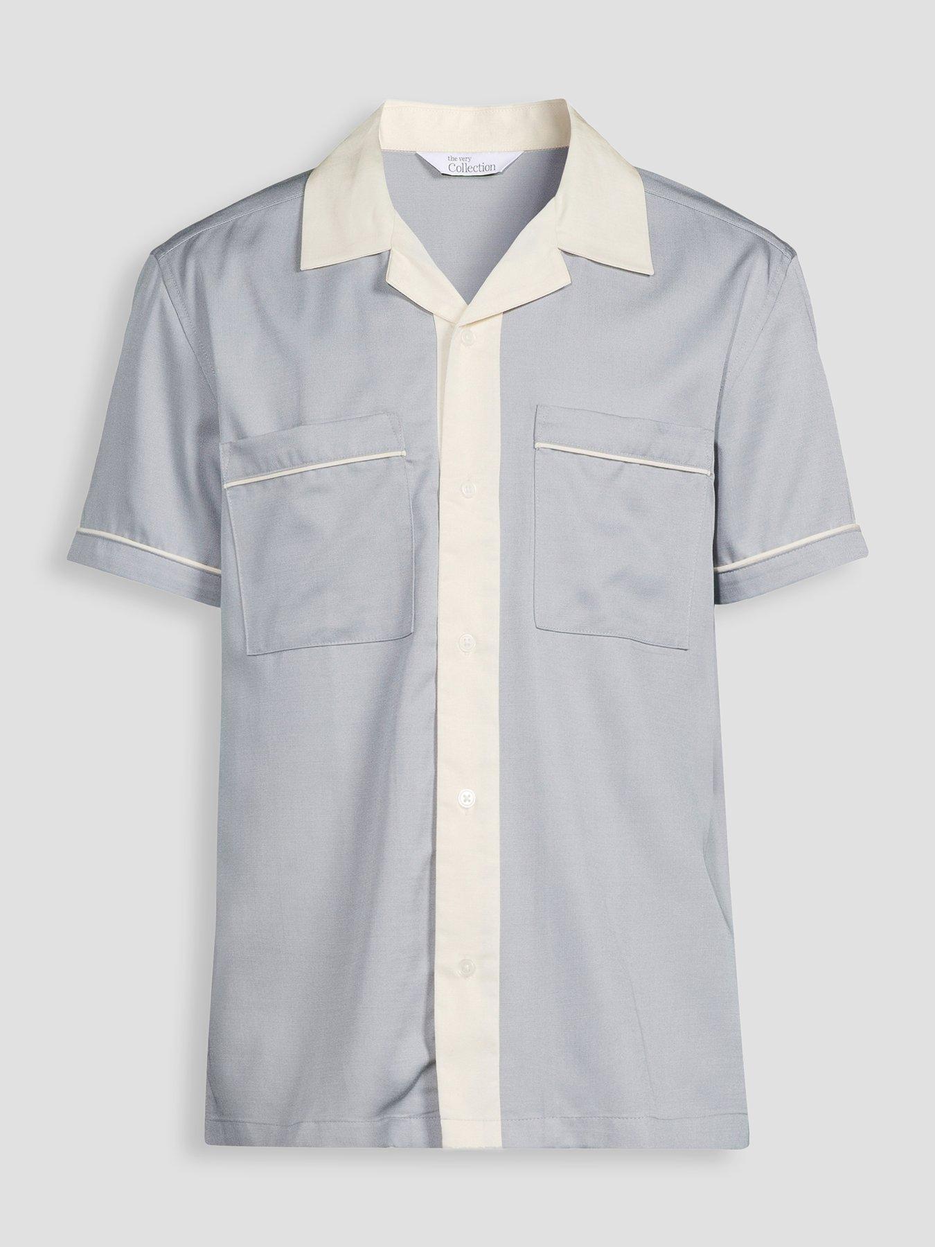 Image 7 of 7 of The Very Collection Retro Piped Shirt - Light Blue