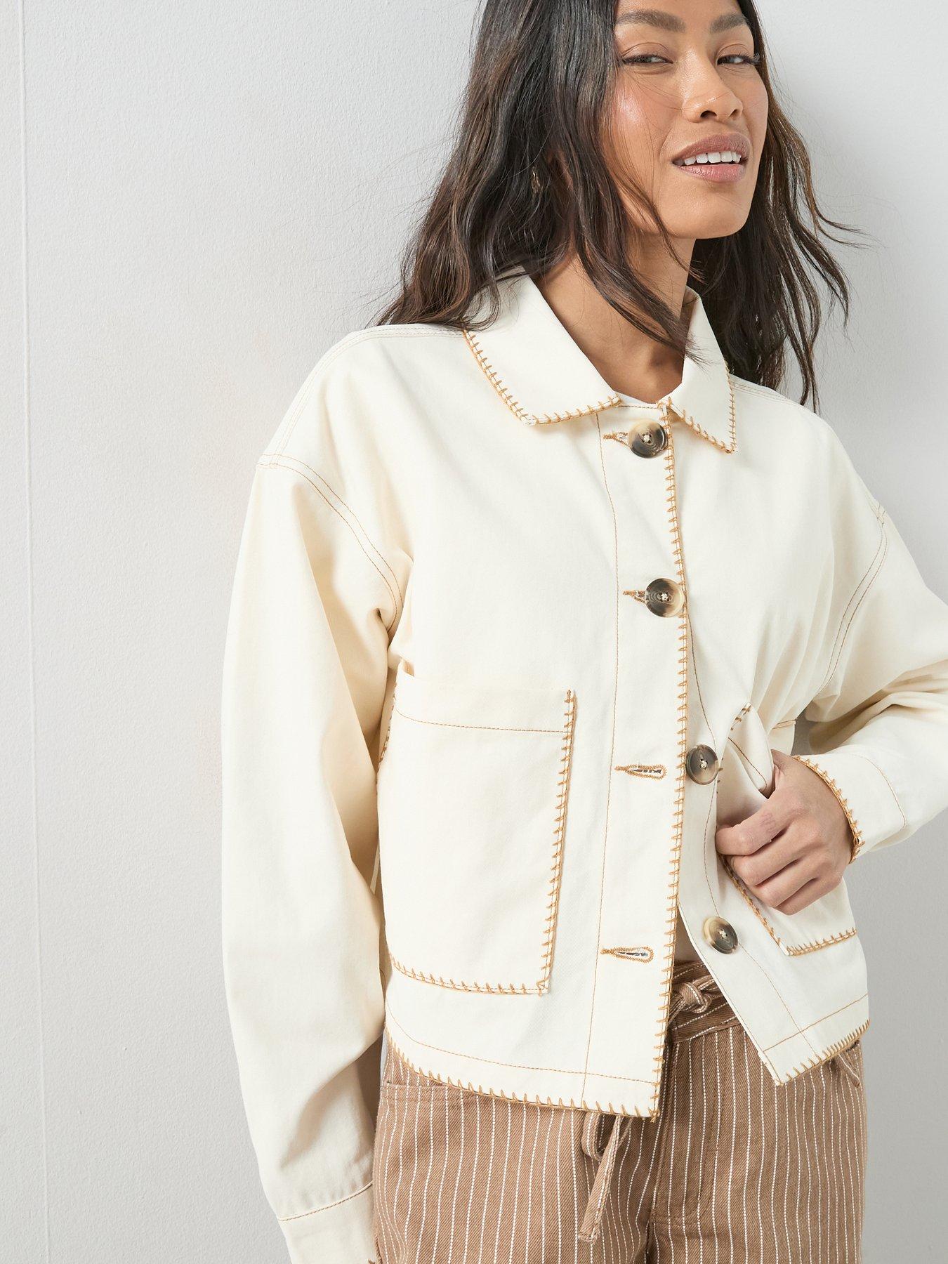 The Very Collection Blanket Stitch Utility Jacket - Cream